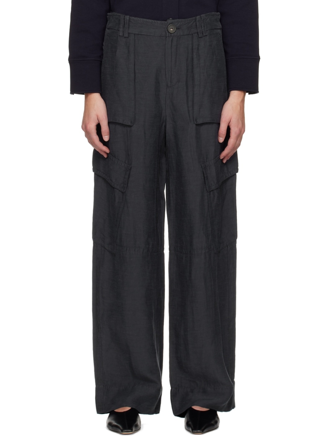 Navy Wide-Leg Trousers - 1