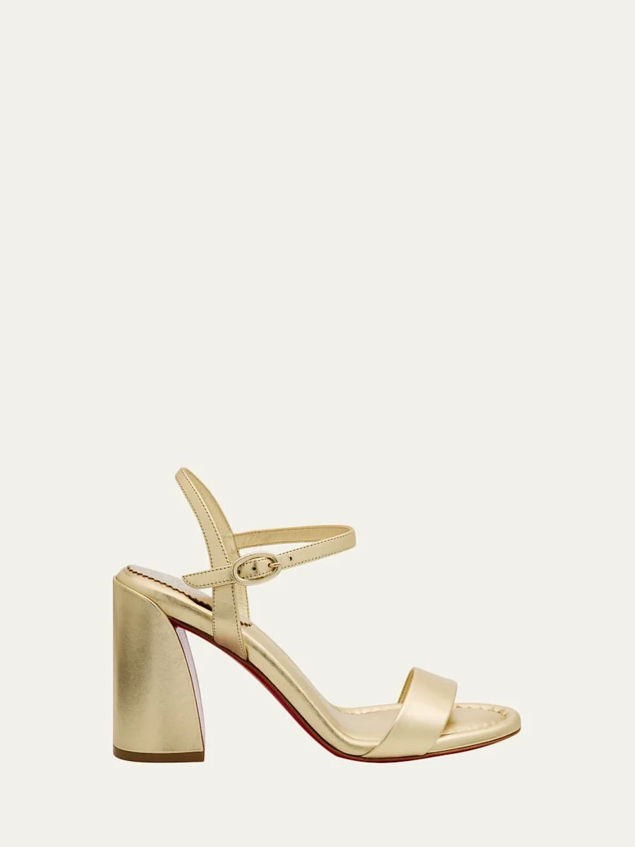 85mm Miss Jane Metallic Leather Red Sole Ankle-Strap Sandals - 1