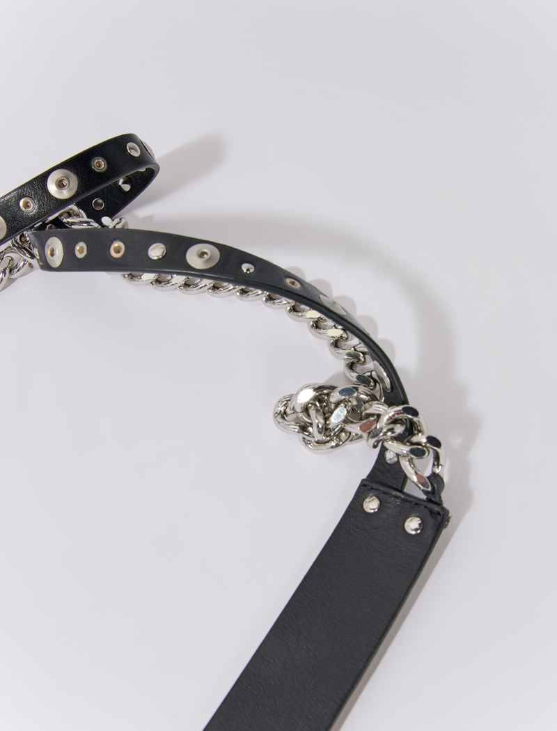 maje Double leather and chain belt outlook