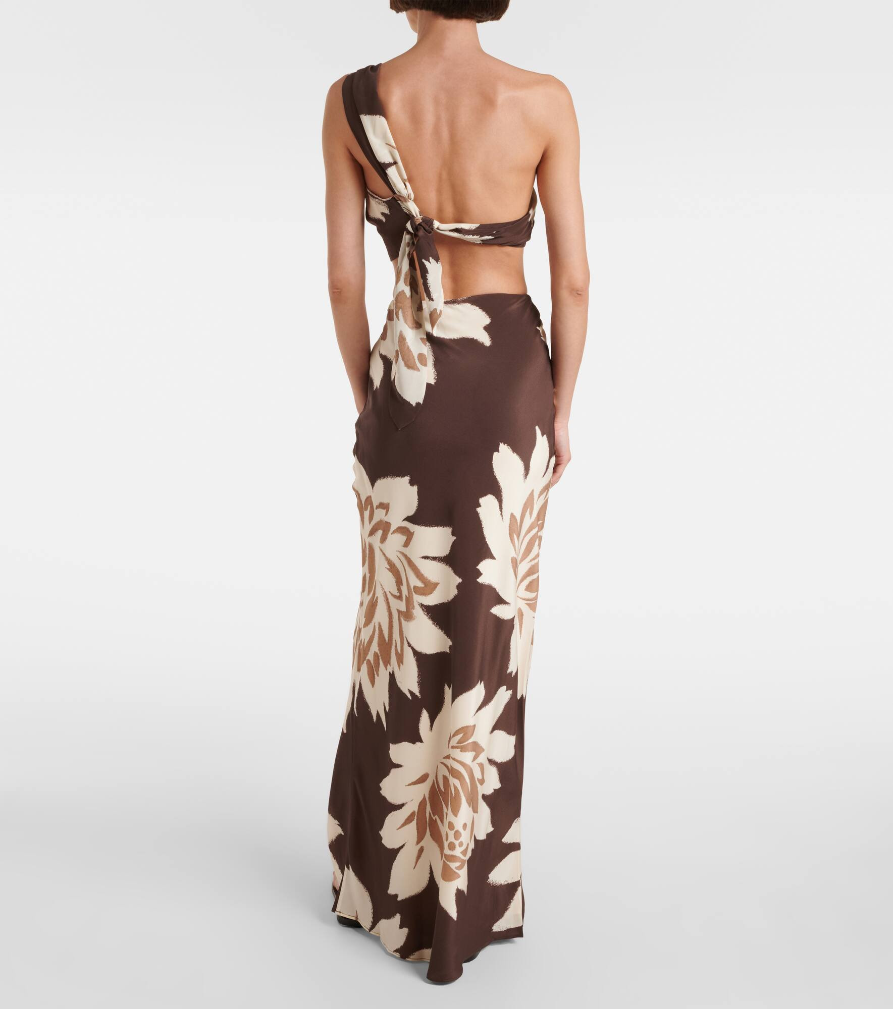 Floral one-shoulder silk satin top - 3