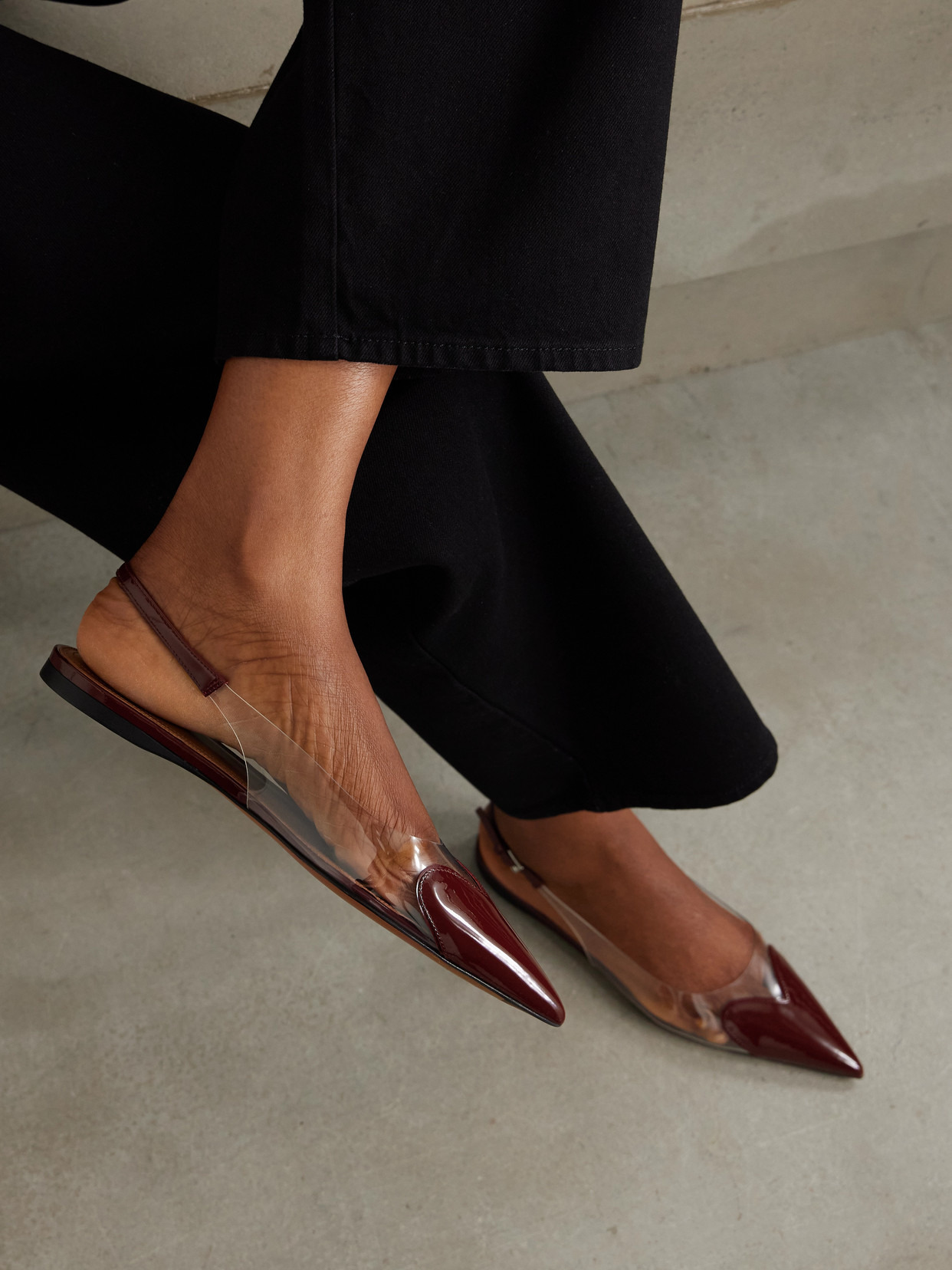 Le Caur Pu And Patent-leather Slingback Point-toe Flats - 2