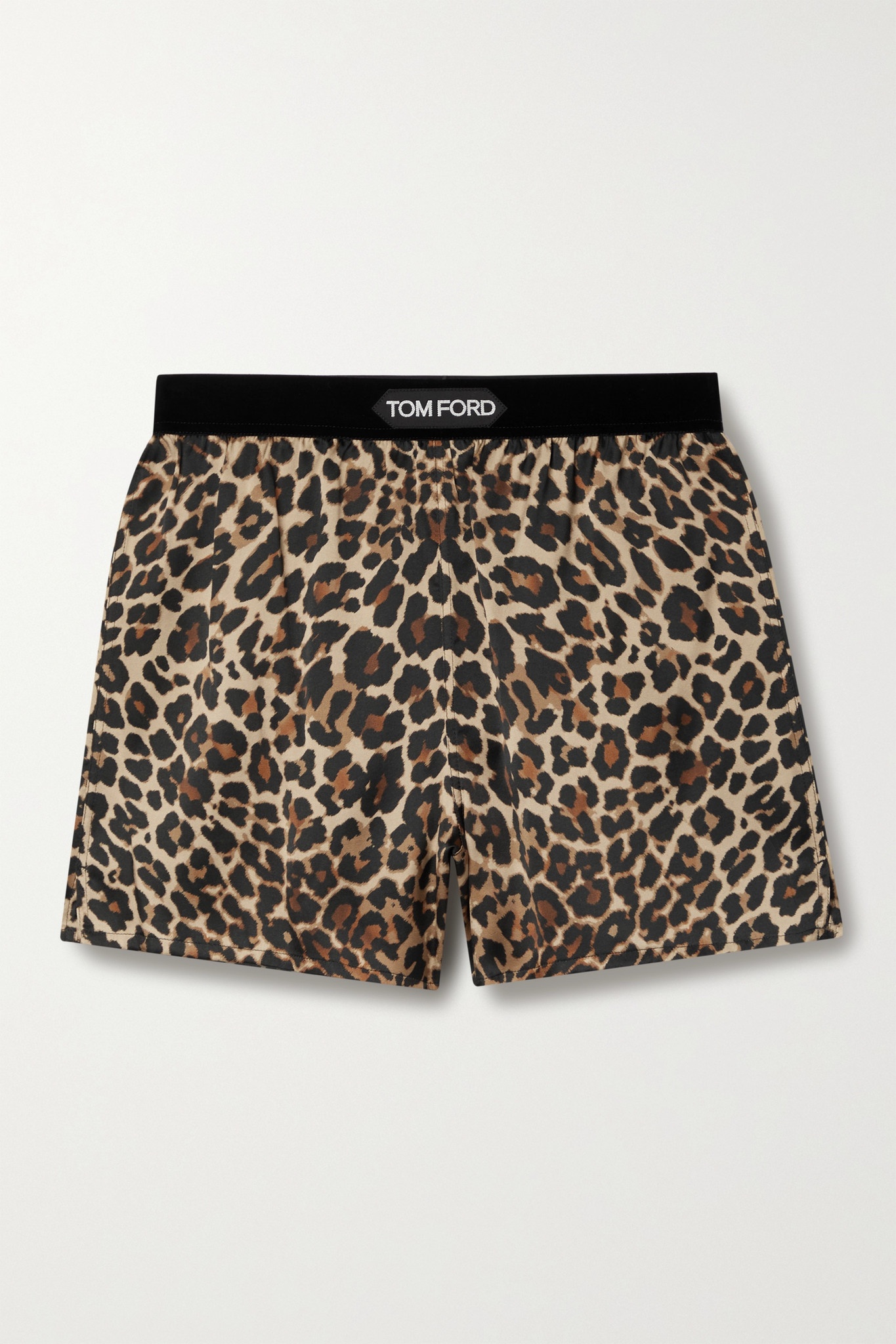 Velvet-trimmed leopard-print silk-blend satin shorts - 1