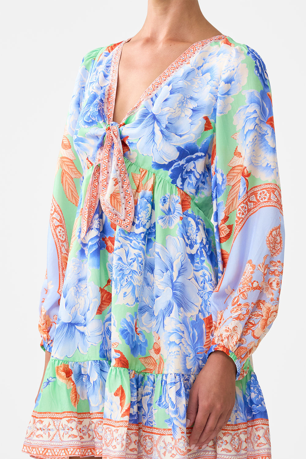 SHORT TIE FRONT BLOUSON DRESS - 5