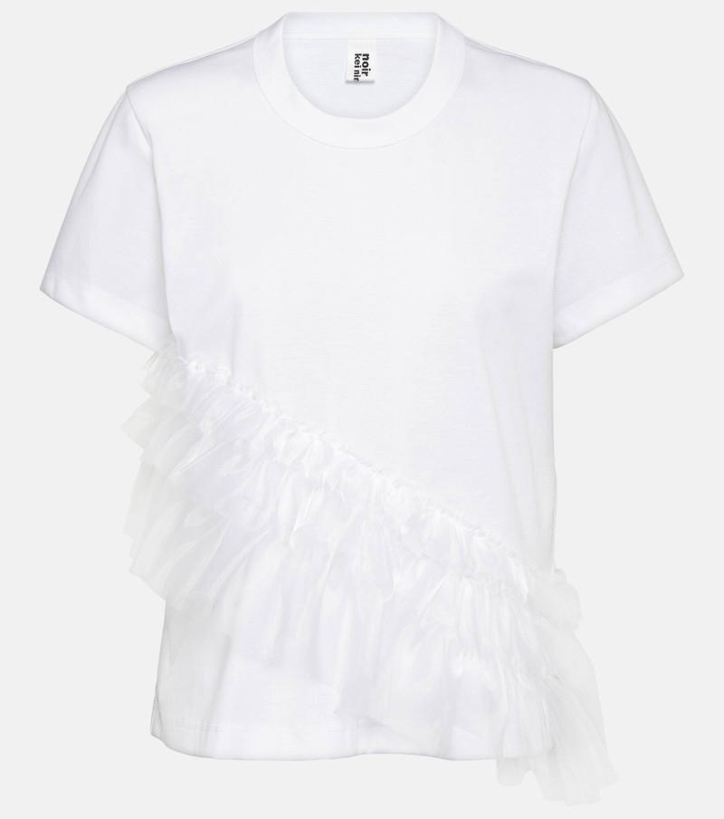 Tulle-trimmed cotton jersey T-shirt - 1
