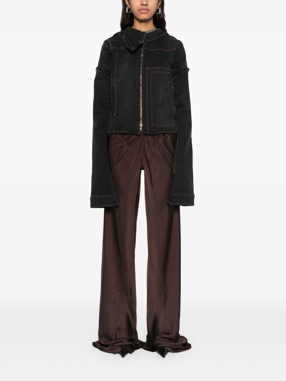 draped collar denim jacket - 2