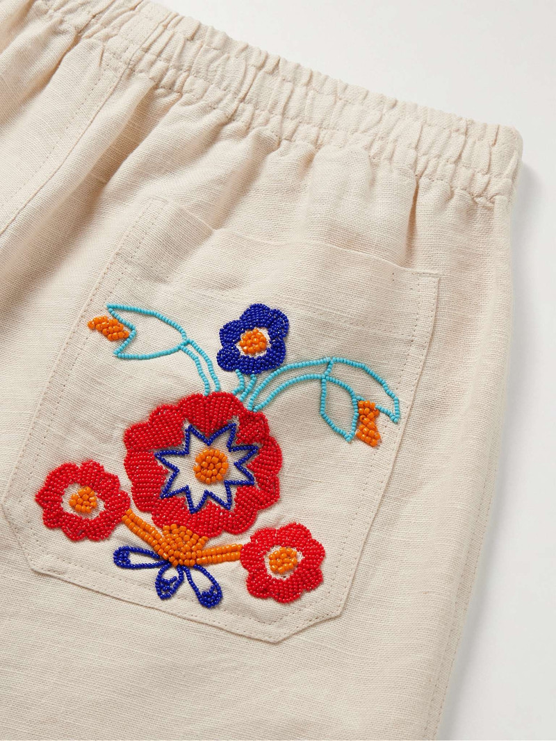 Garden Party Straight-Leg Bead-Embellished Linen Shorts 5