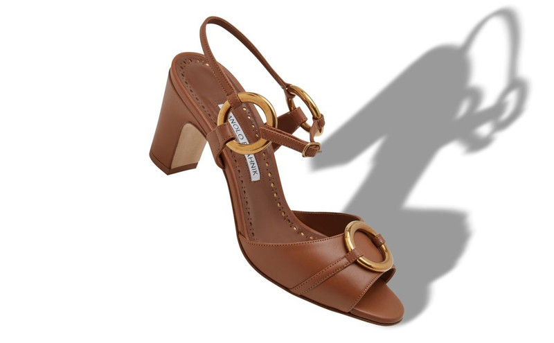 Manolo Blahnik Brown Calf Leather Slingback Sandals outlook
