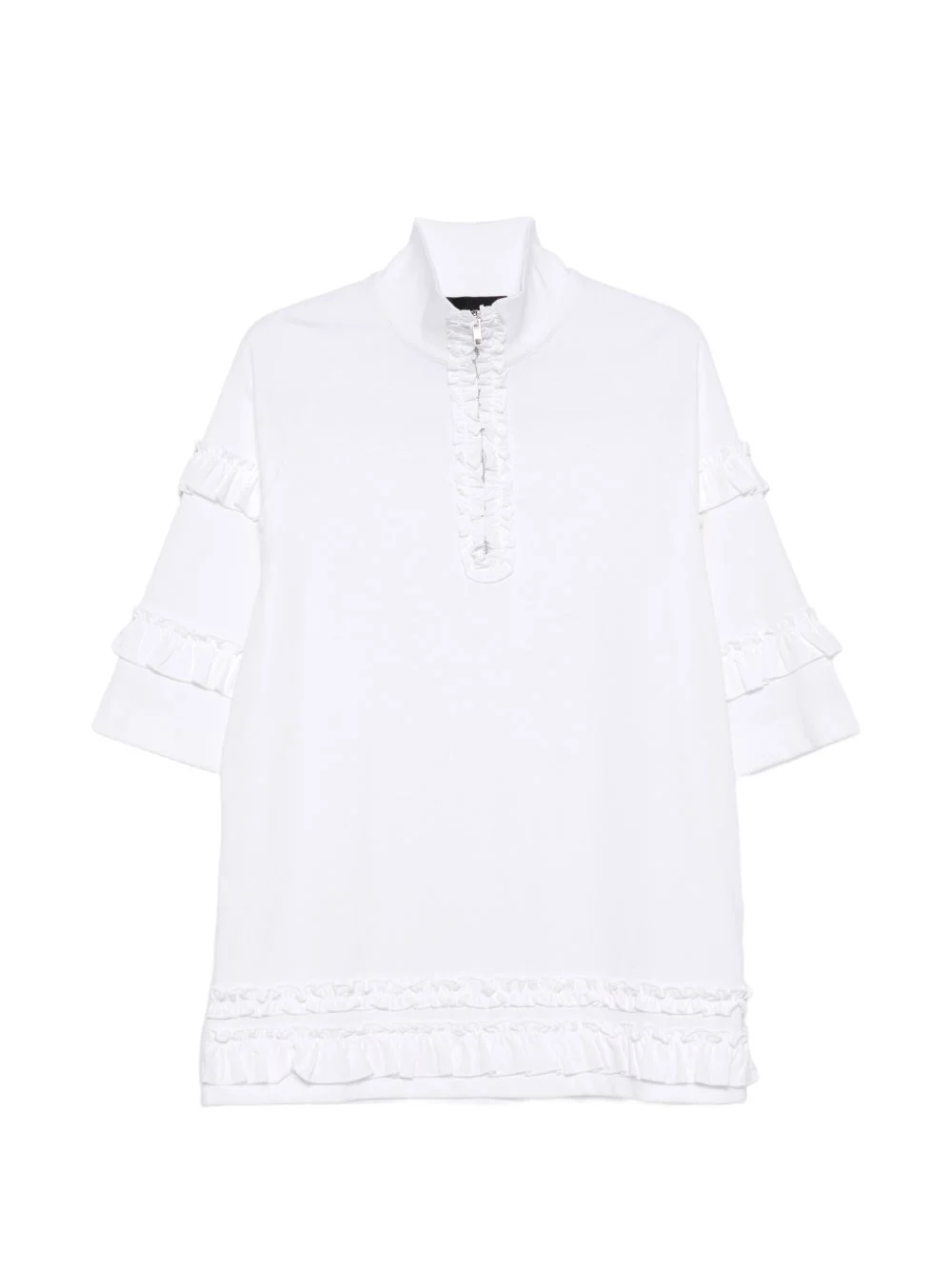 ruffled-detail half-zip T-shirt - 1