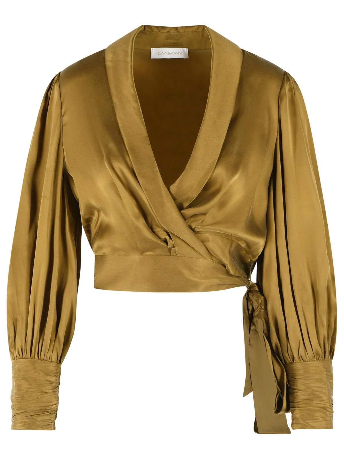Zimmermann Crop Wrap Olive Silk Blouse Green - 1