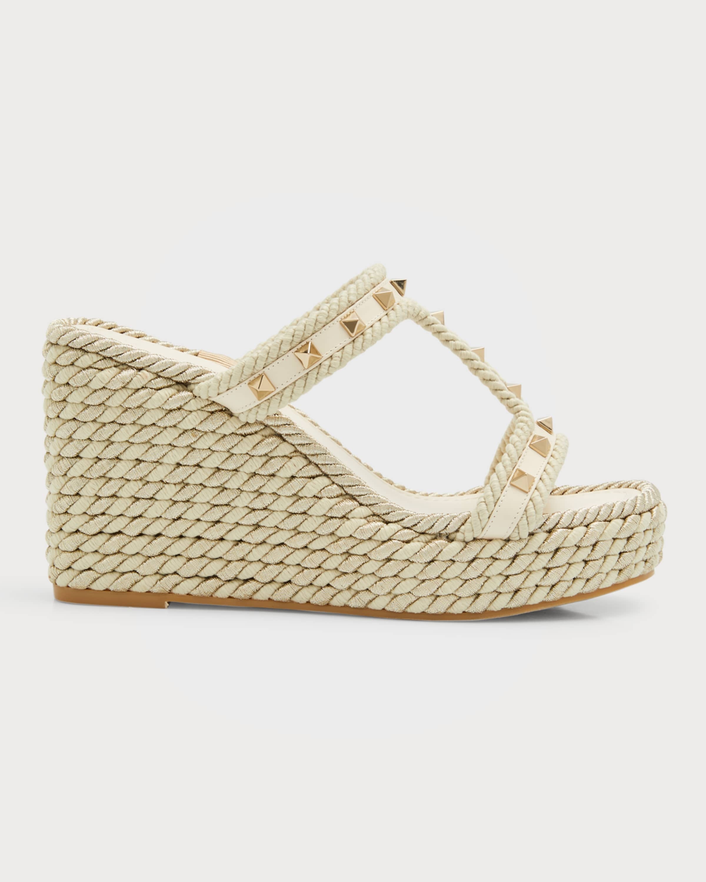 Rockstud Metallic T-Strap Espadrille Sandals - 1