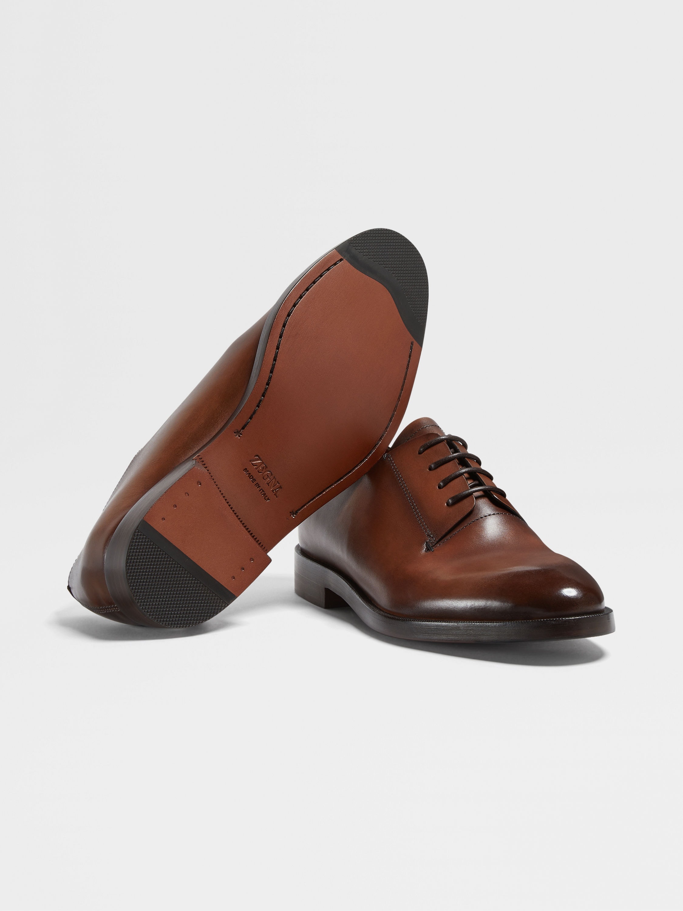LIGHT BROWN LEATHER TORINO DERBY SHOES - 2