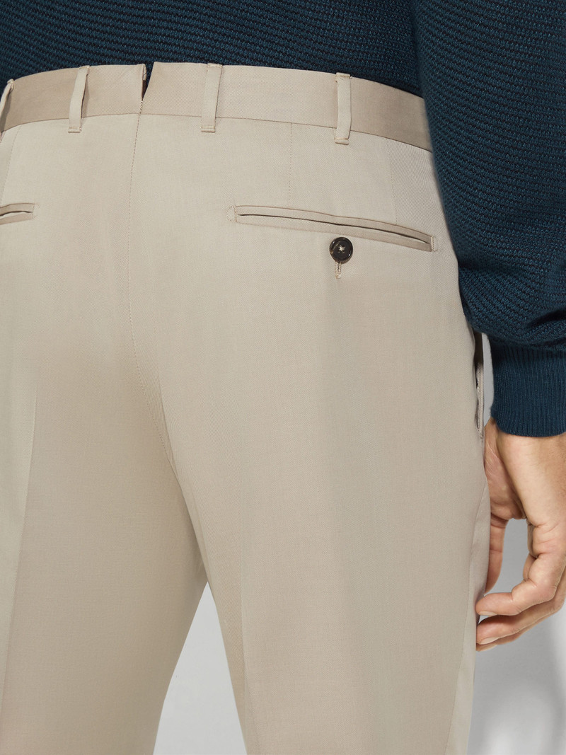 ZEGNA LIGHT TAUPE CENTOVENTIMILA COTTON AND WOOL PANTS outlook
