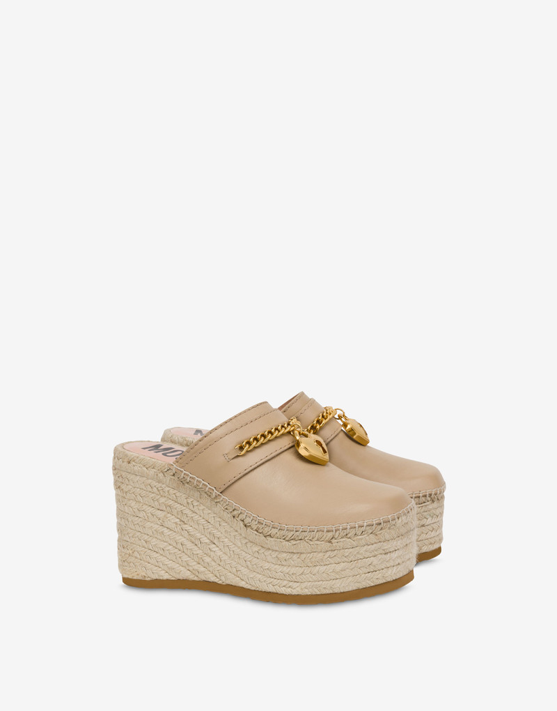 CHAIN & HEART CALFSKIN WEDGE MULES 1