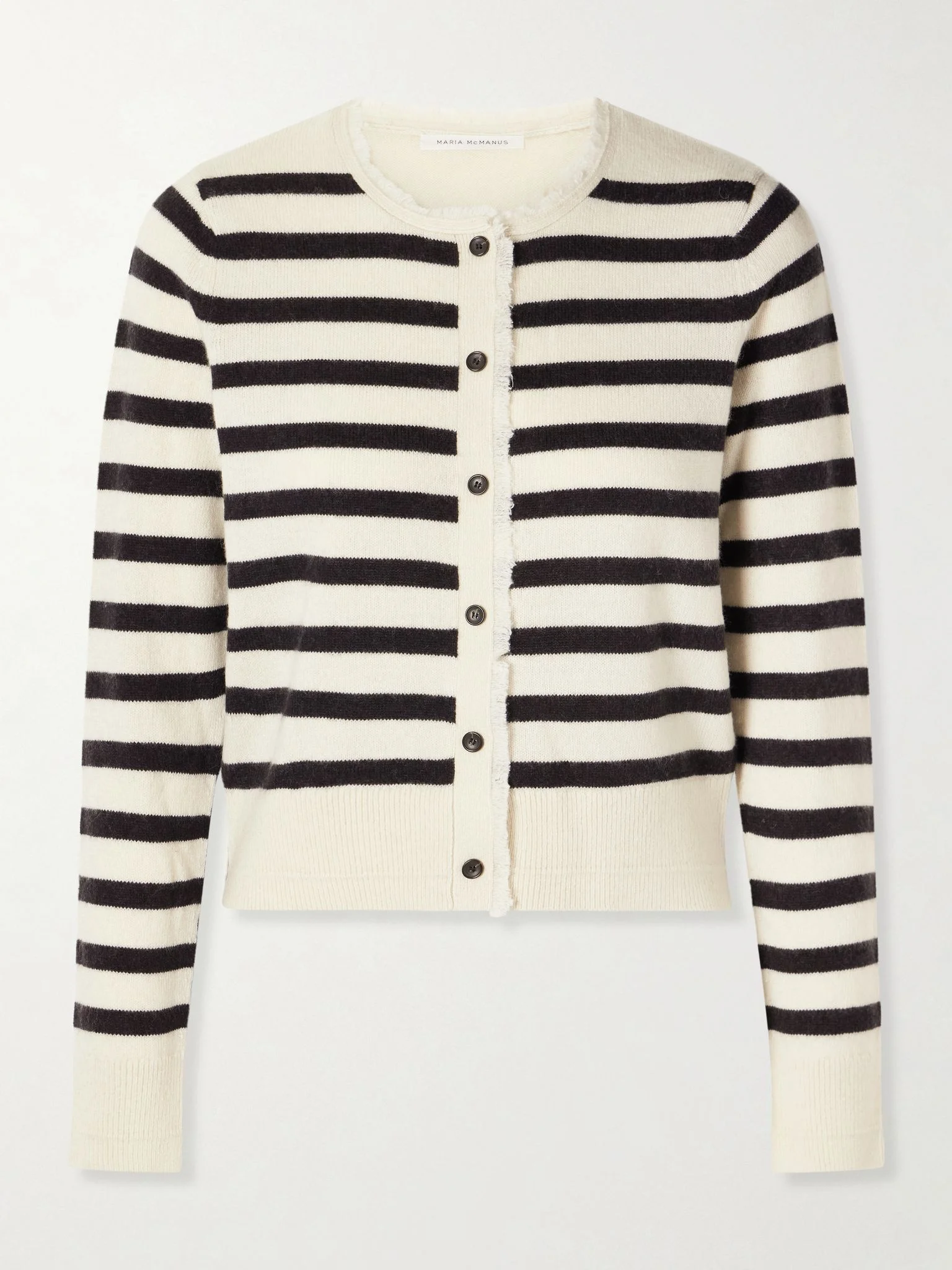Striped frayed cashmere and cotton-blend cardigan Ivory - 1