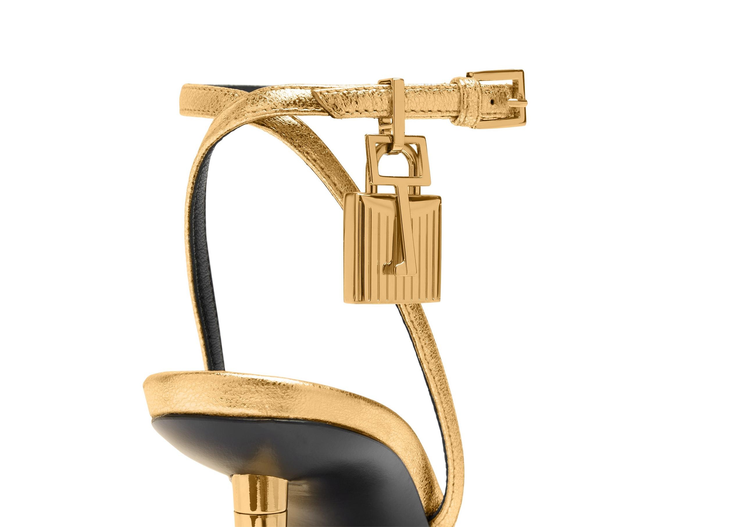 LAMINATED NAPPA LEATHER PADLOCK POINTY NAKED SANDAL 85MM - 5