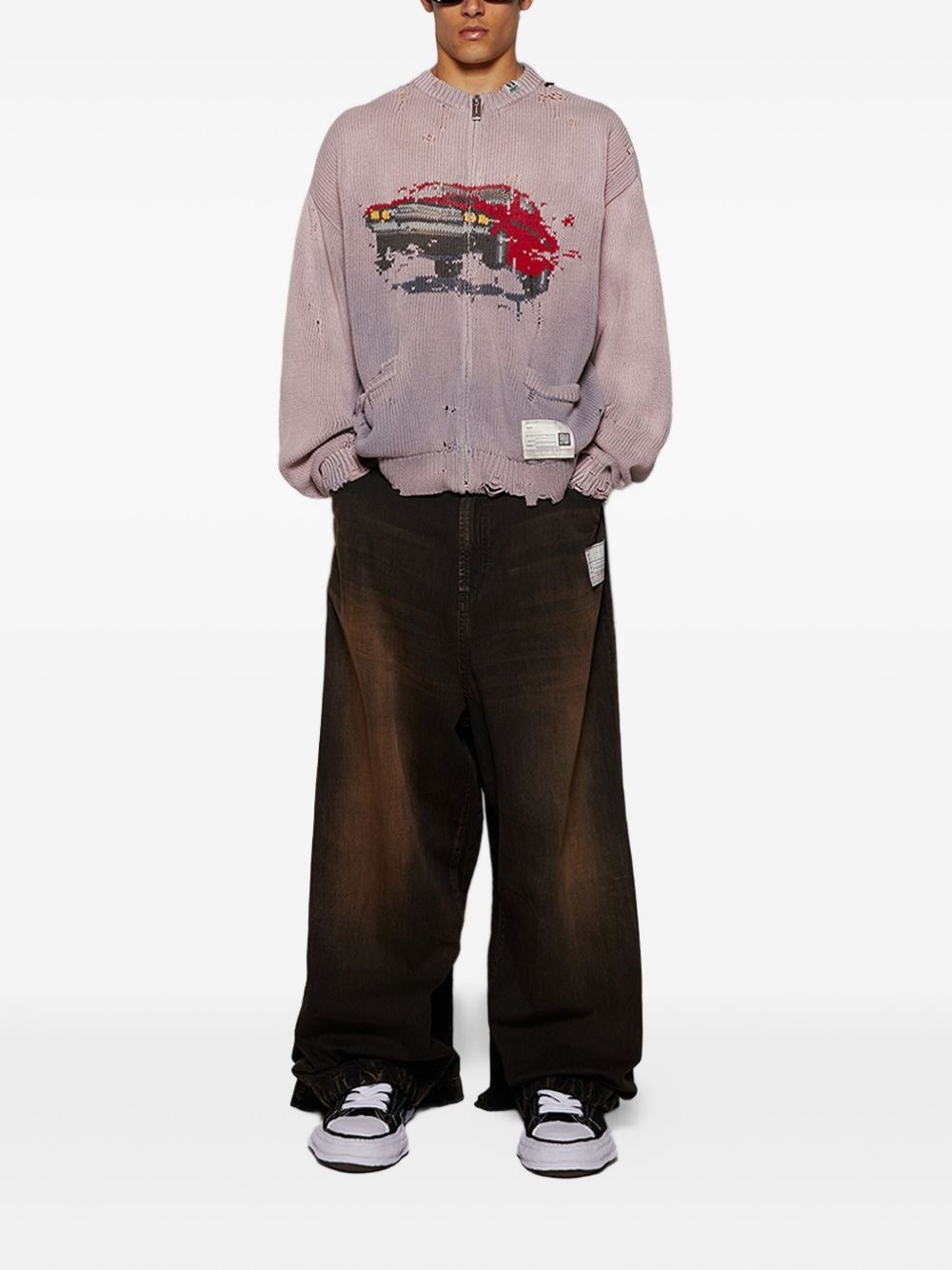 Car distresses cardigan - 2
