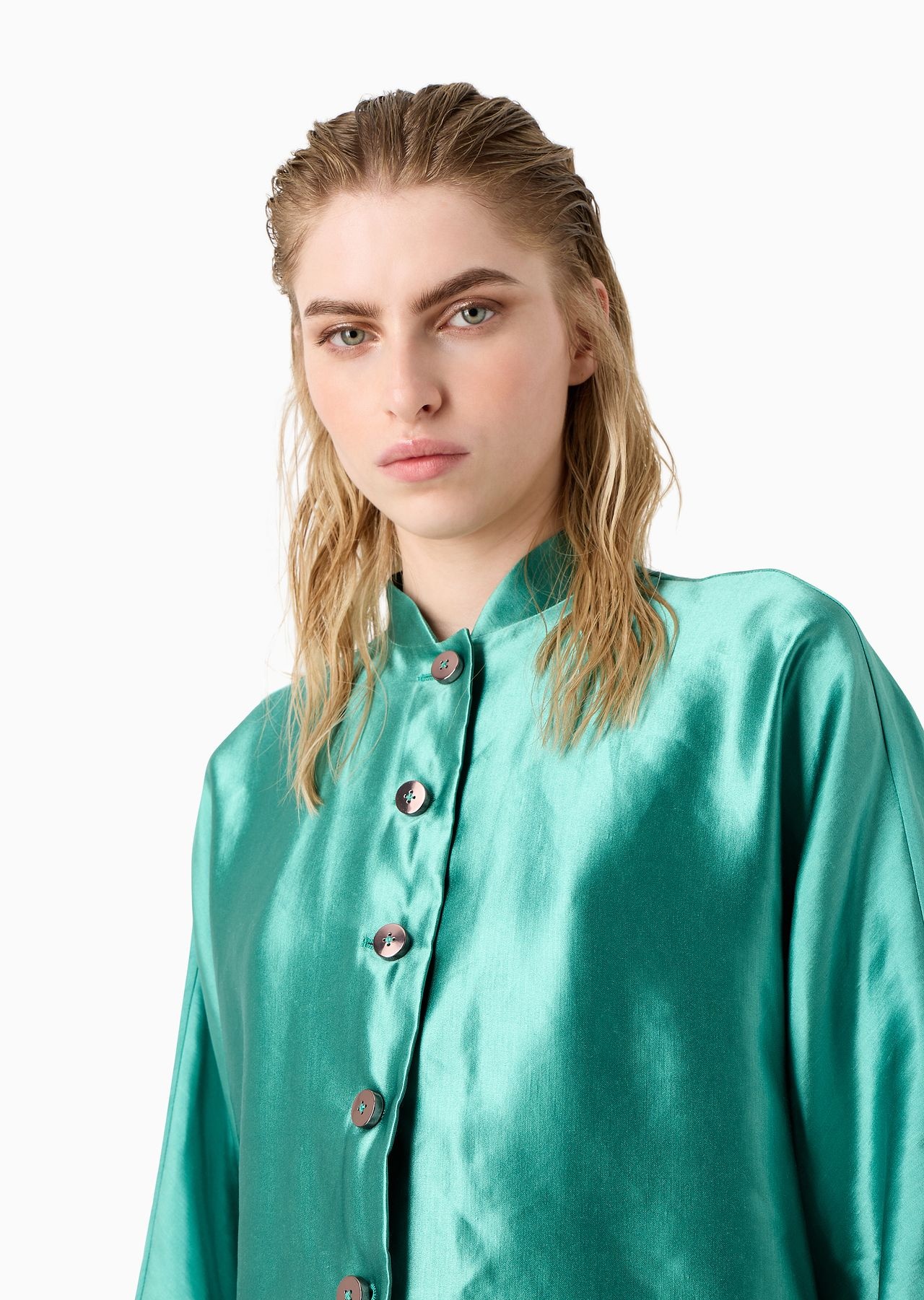 Pea jacket in silk and linen - 5