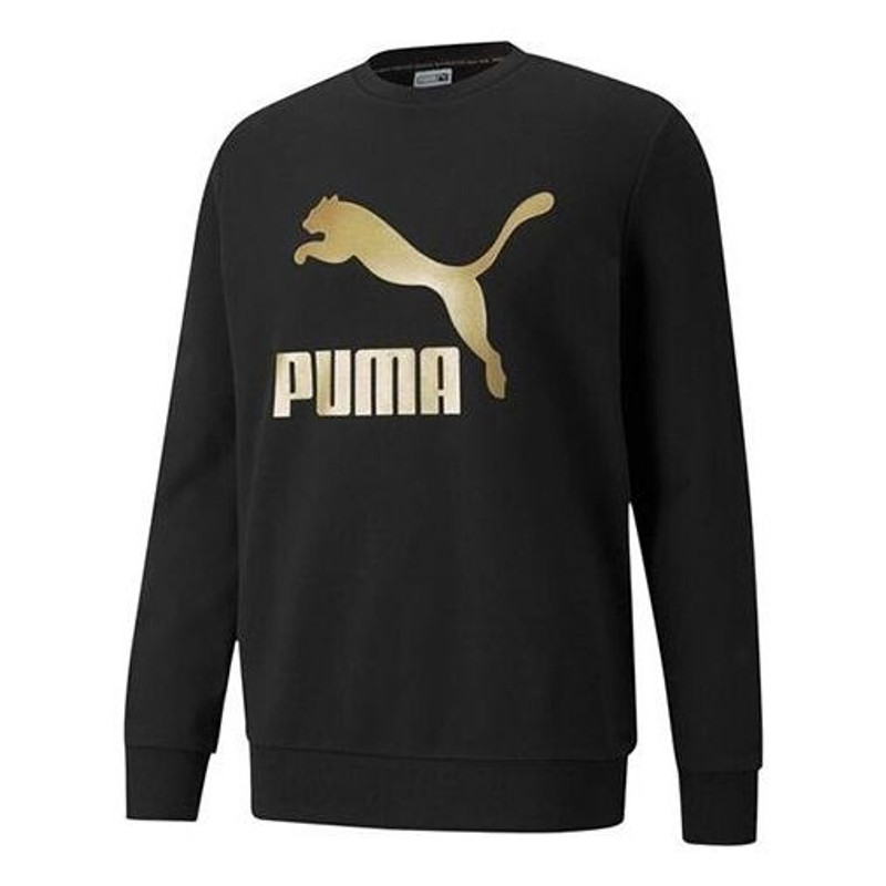 PUMA Classics 로고 Crew Bronzing 큰 로고 스포츠 둥근 목 Pullover 검정 531367-51 - 1
