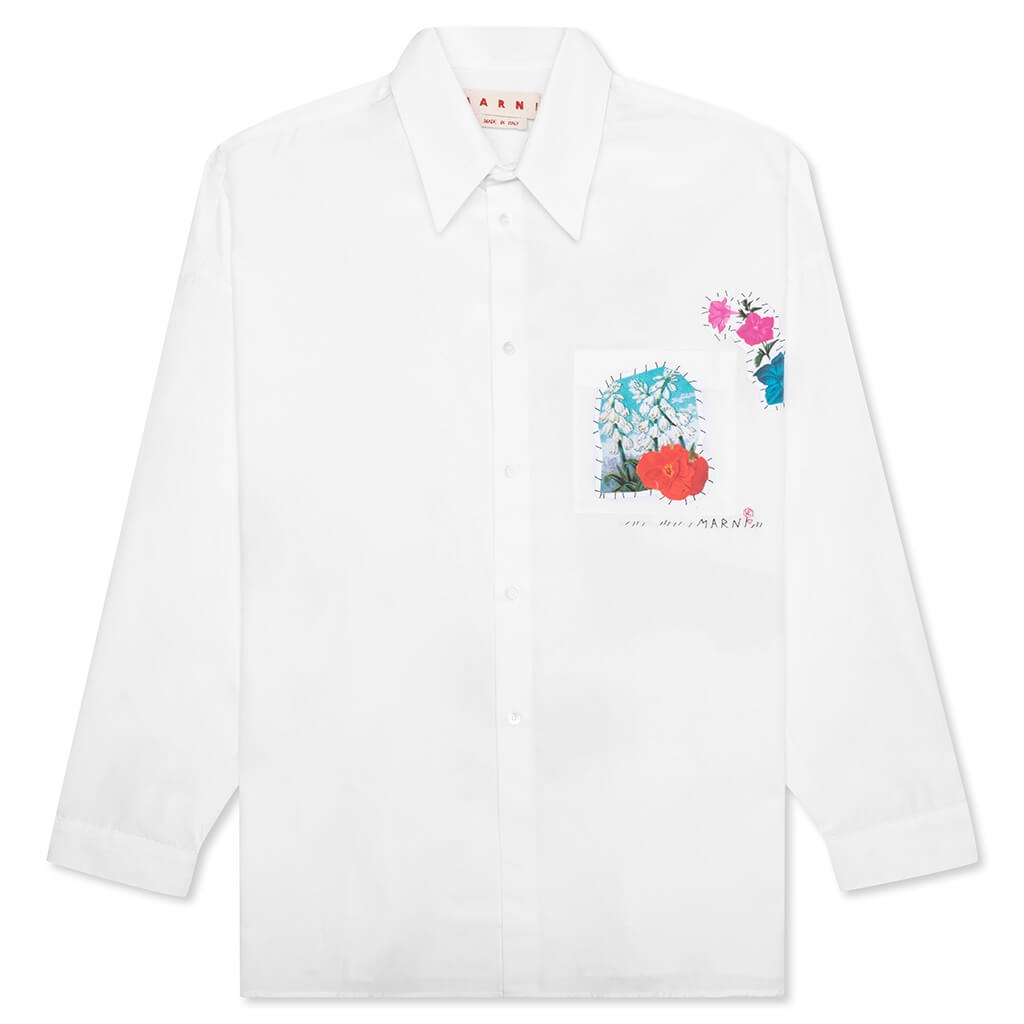 LONG SLEEVE FLOWER GRAPHICS SHIRT - LILY WHITE - 1