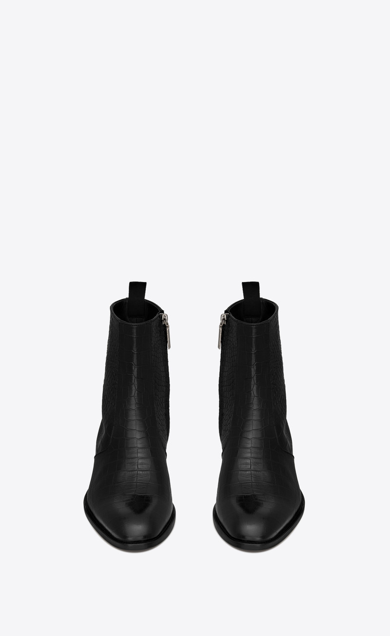 SAINT LAURENT wyatt zipped boots in crocodile-embossed leather outlook