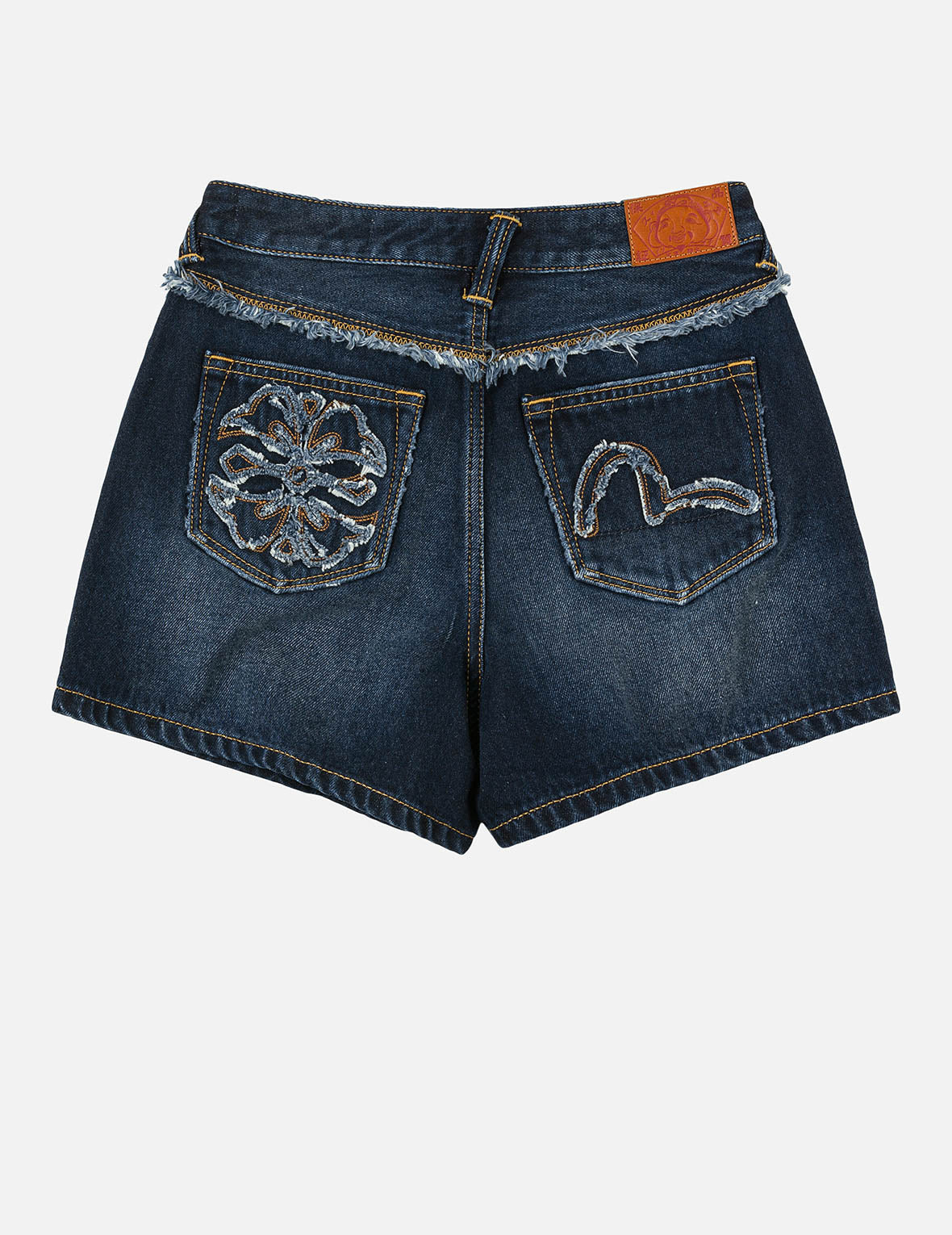 Distressed Kamon and Seagull Appliqué Embroidery Fashion Fit Denim Shorts - 3
