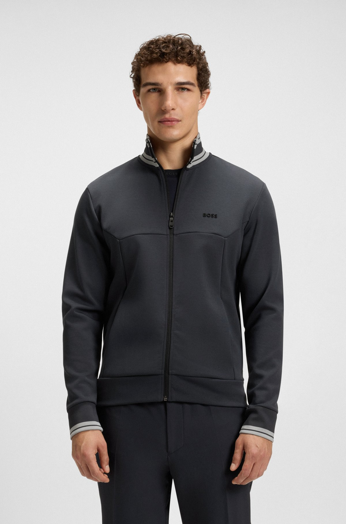 ZIP-UP SWEATSHIRT WITH STRIPED TRIMS - 2