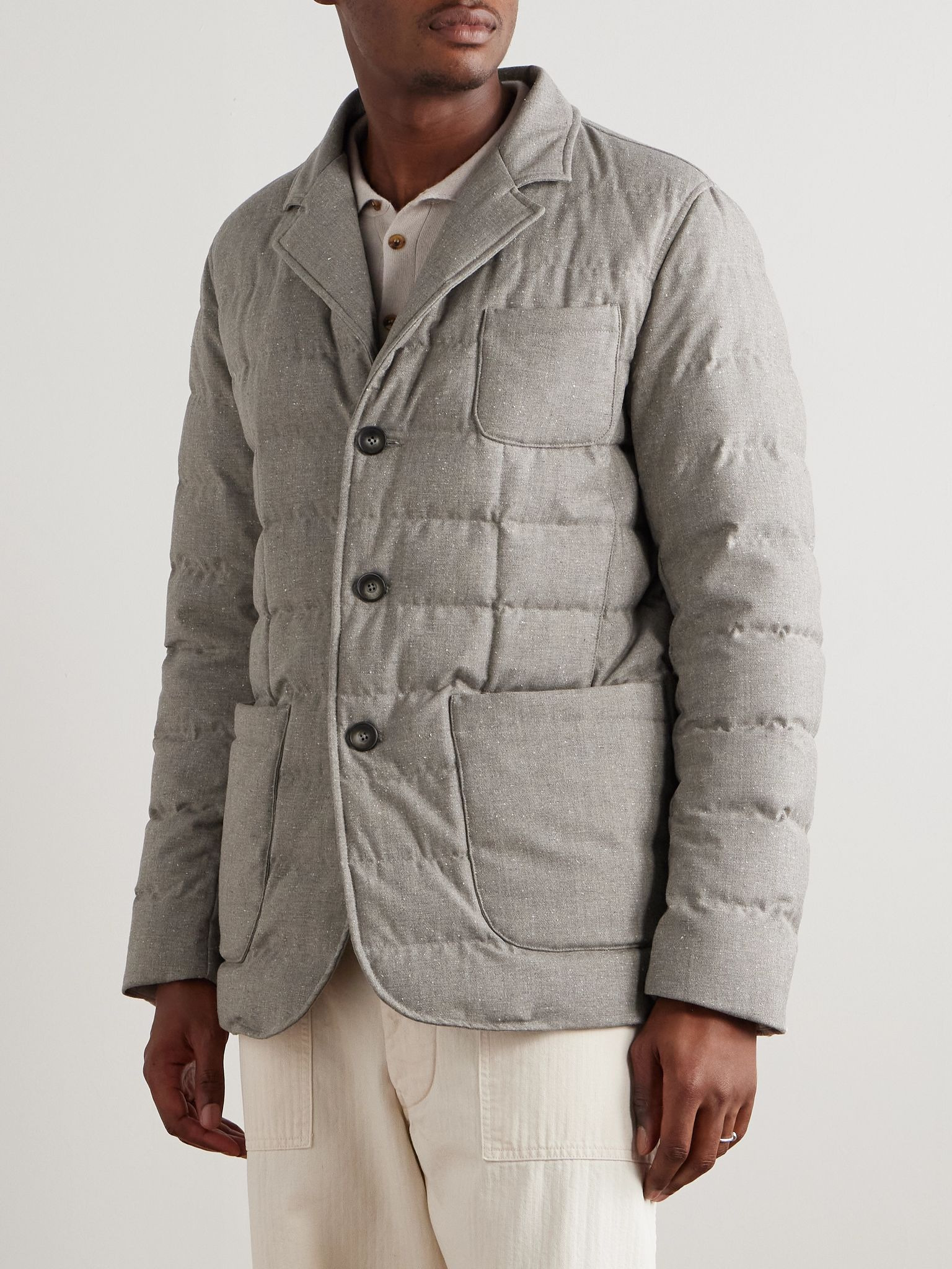 Convertible Quilted Wool-Blend Down Blazer Gray - 6