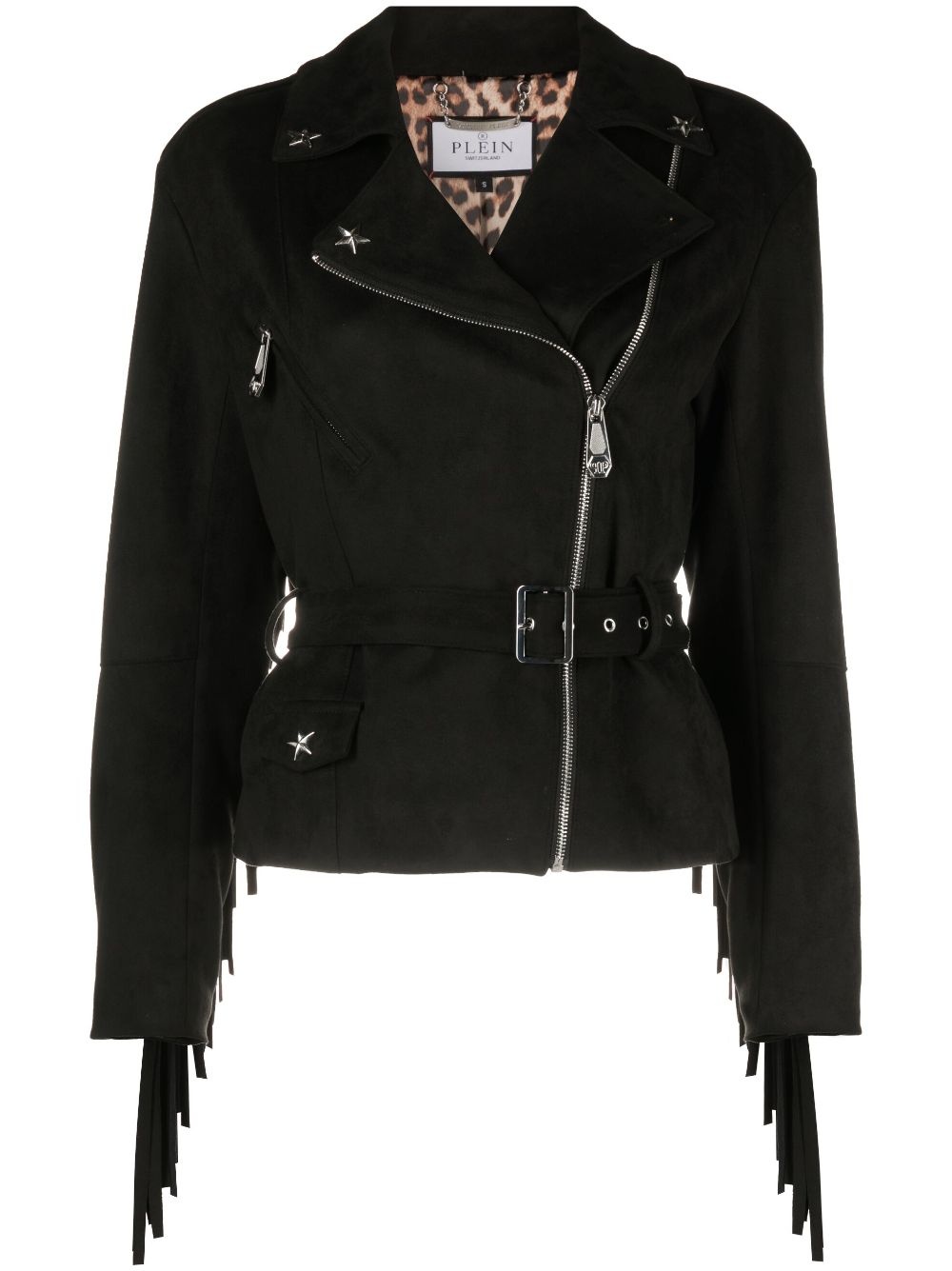 star studded fringed biker jacket - 1