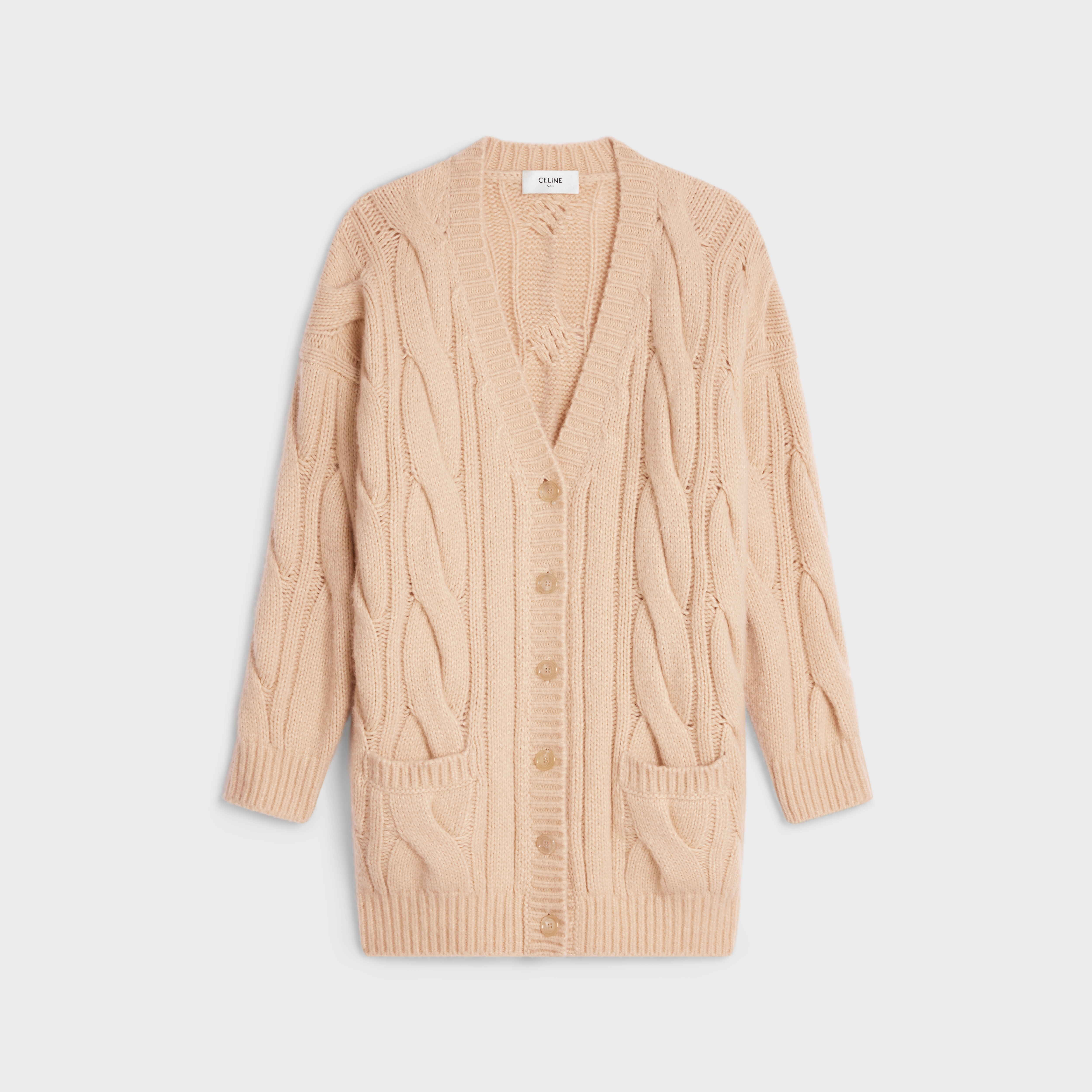cable-knit long cardigan in cashmere and silk - 1