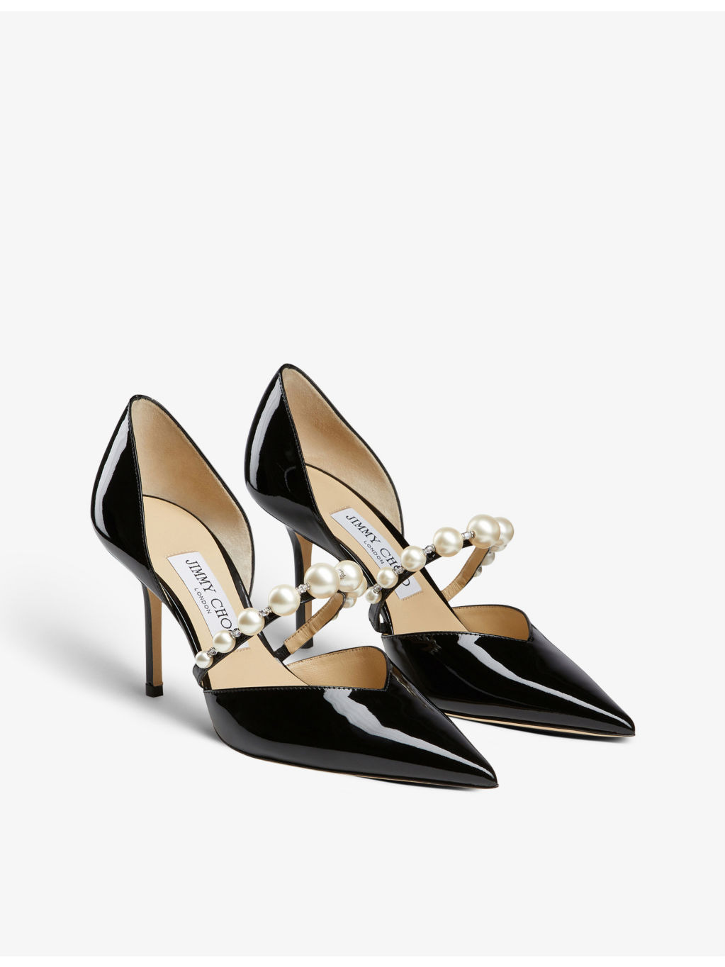 Aurelie 85 pearl-embellished patent-leather courts - 4