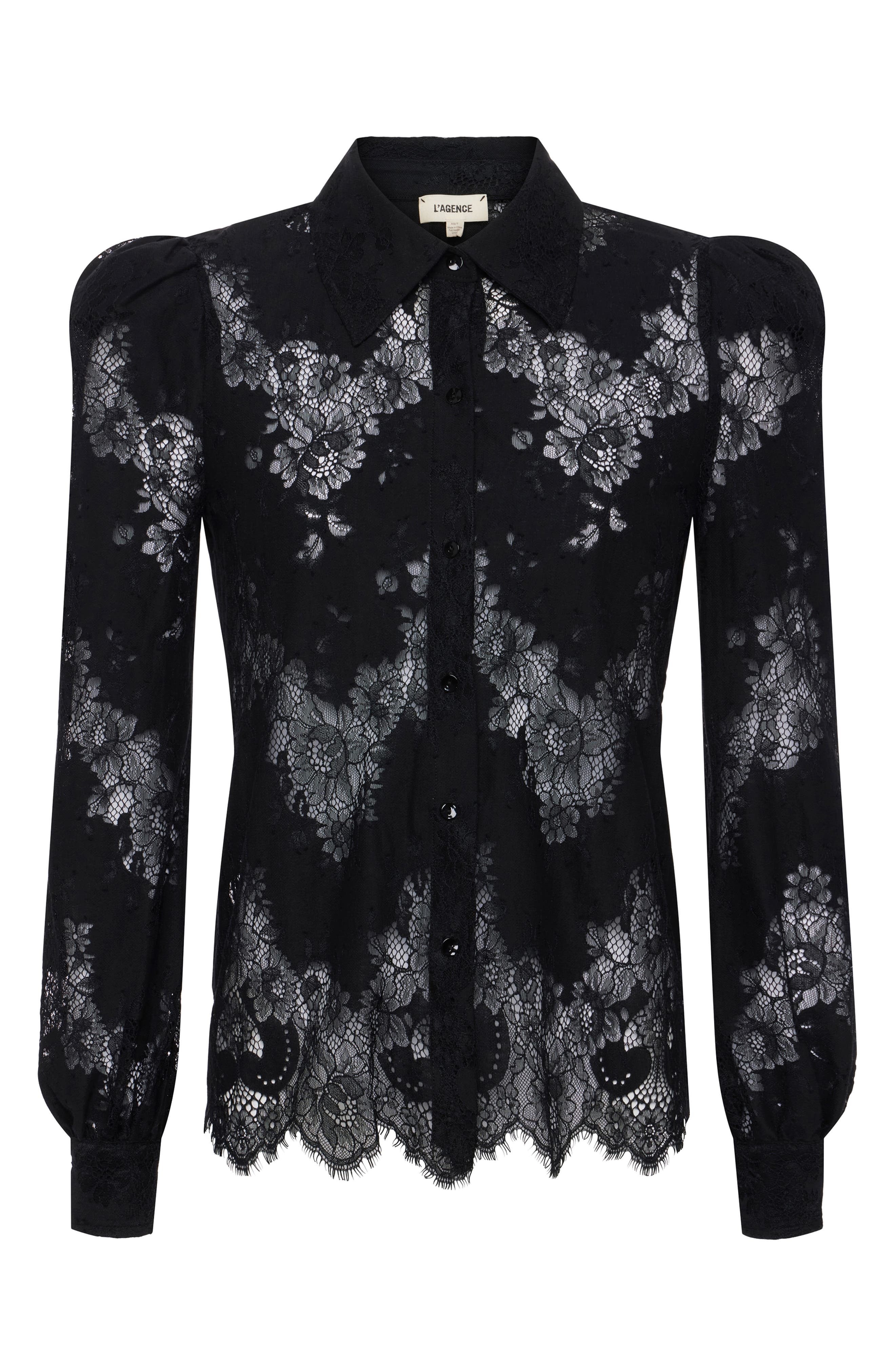 L'AGENCE Jenica Lace Blouse in Black at Nordstrom - 4