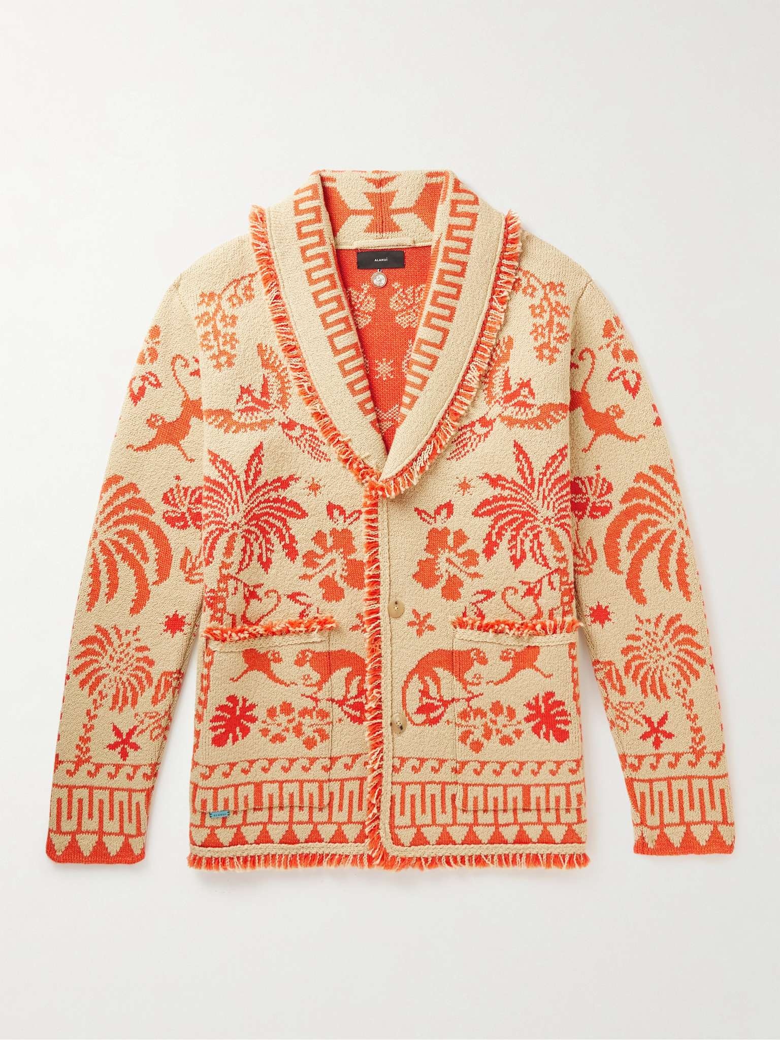 Explosion of Nature Fringed Wool and Cotton-Blend Jacquard Cardigan - 1