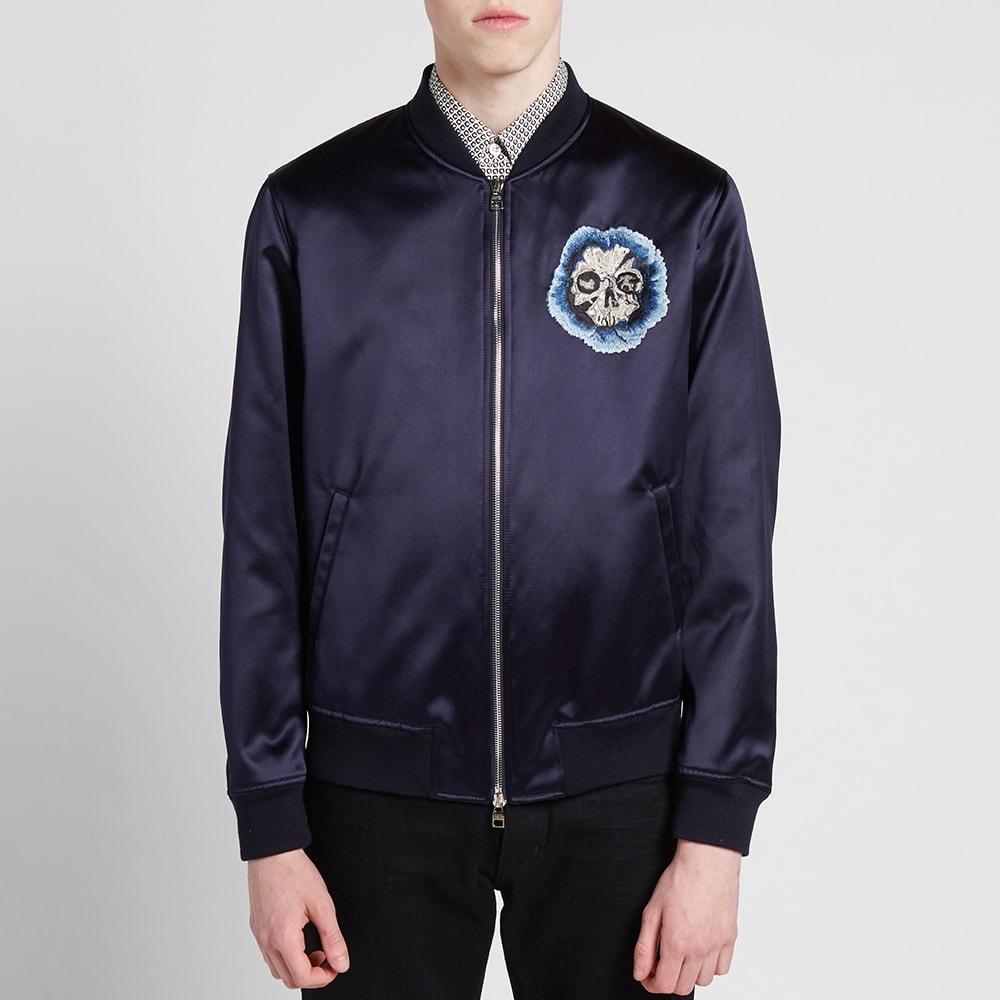 Alexander McQueen Flower Skull Satin Embroidered Bomber Jacket - 5