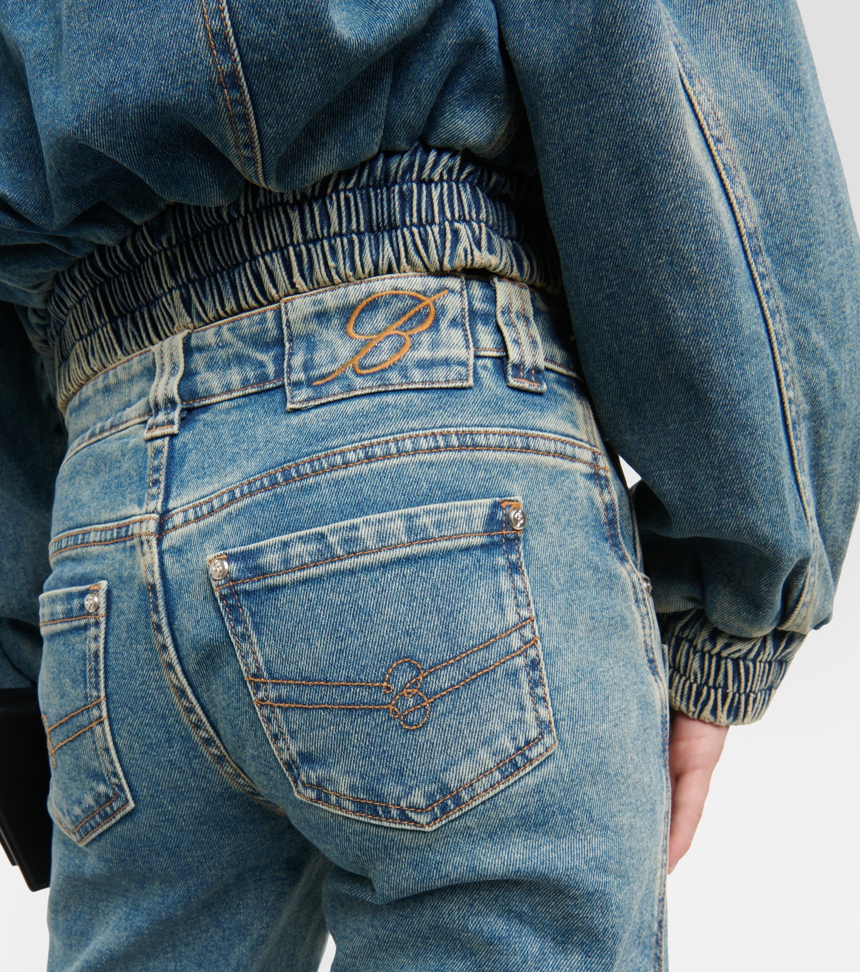 Low-rise denim cargo pants - 6