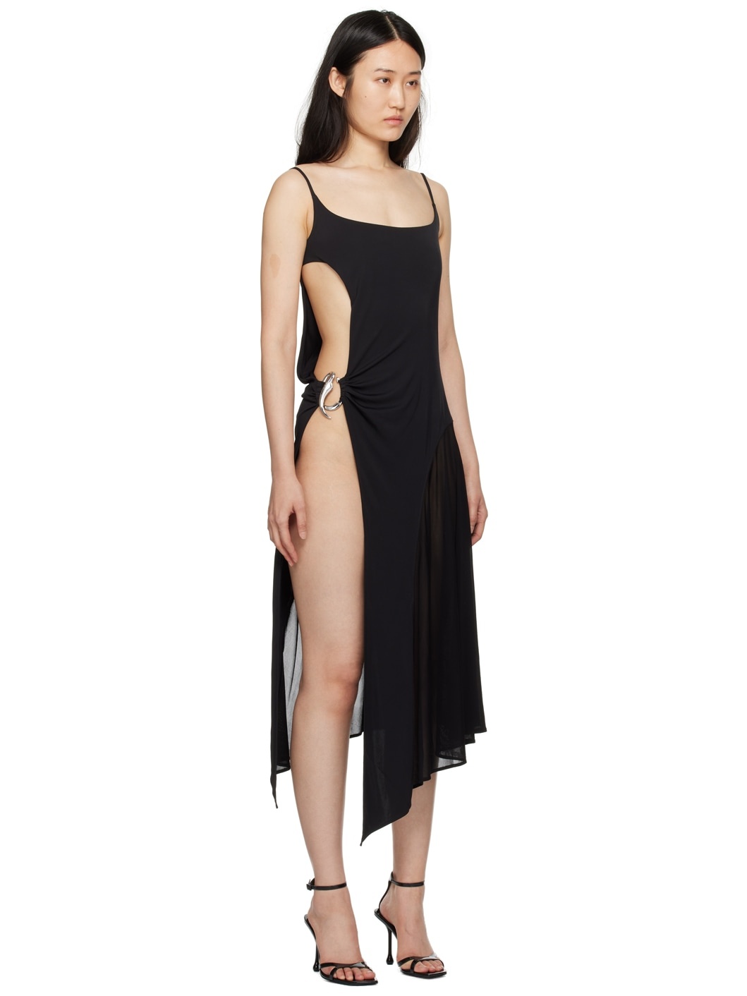 Black Asymmetric Midi Dress - 2