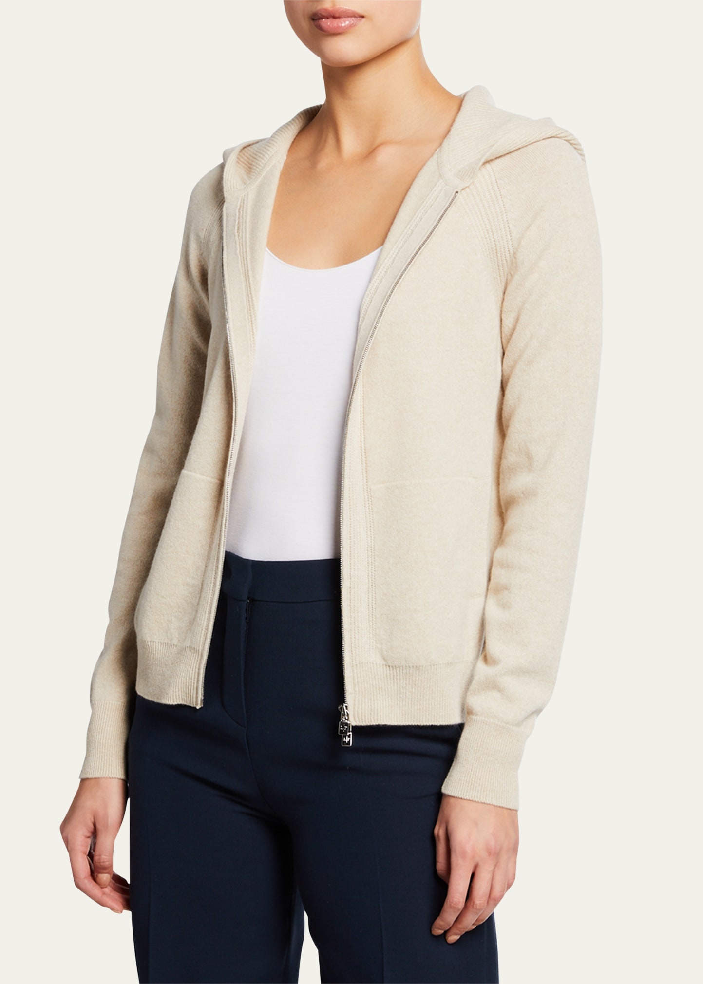 Merano Cashmere Zip-Front Hoodie Sweater - 3