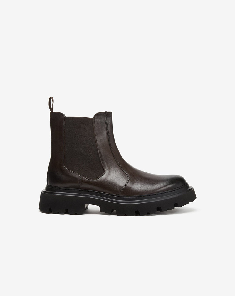 Dark brown aged calfskin Chelsea boots 1