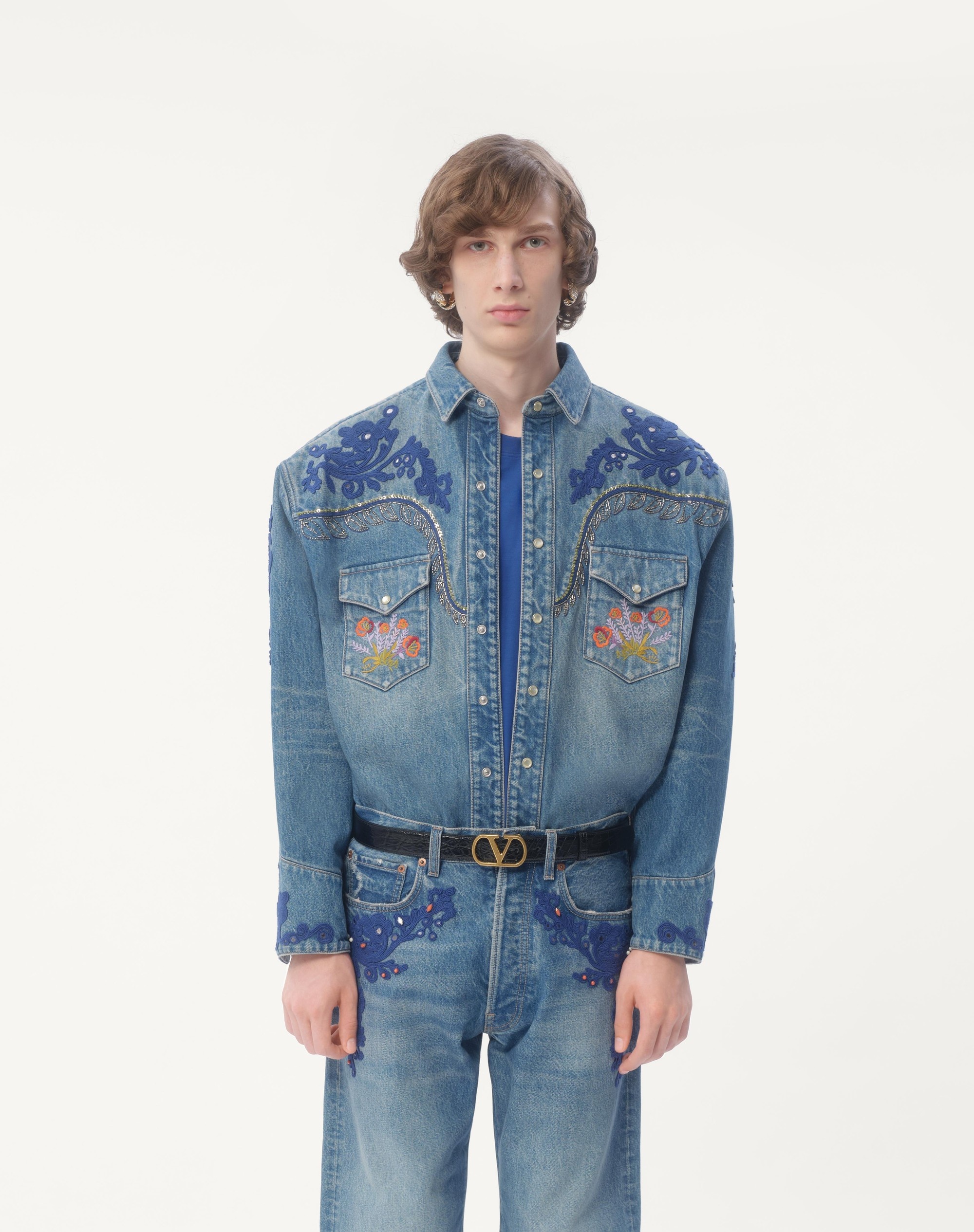 Valentino DENIM SHIRT WITH EMBROIDERY AND BEADS | REVERSIBLE