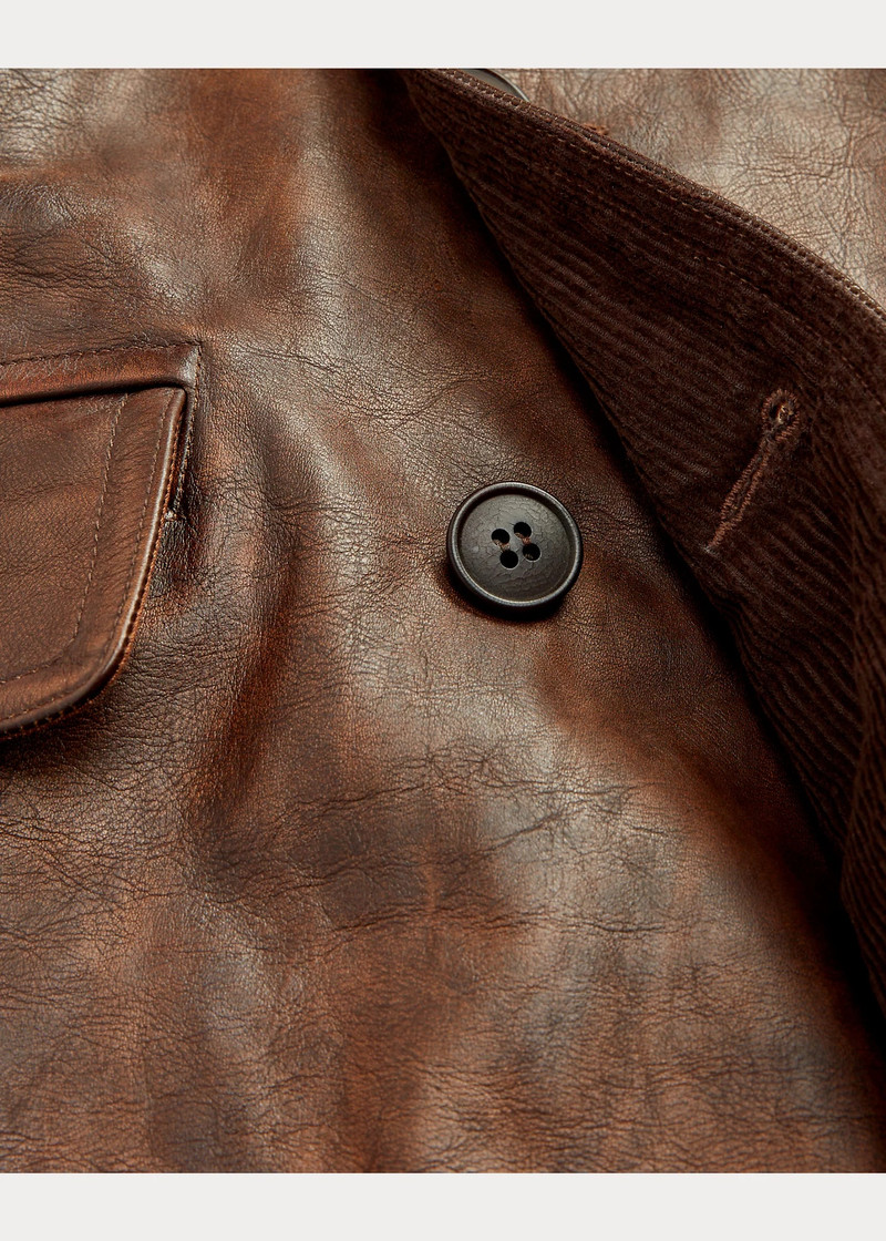 Shearling-Collar Leather Ranch Coat 5