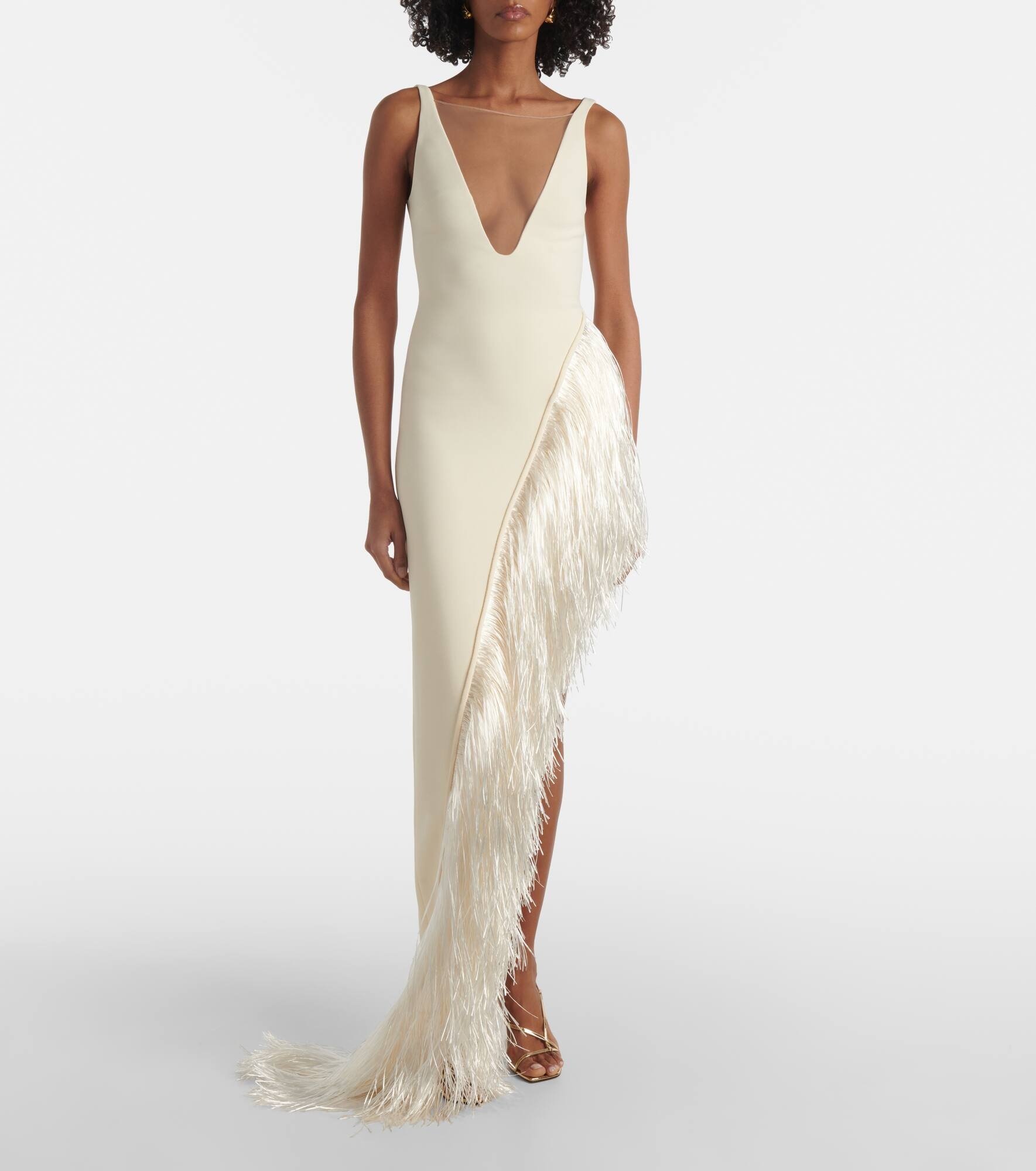 Fringed asymmetric cady gown - 2