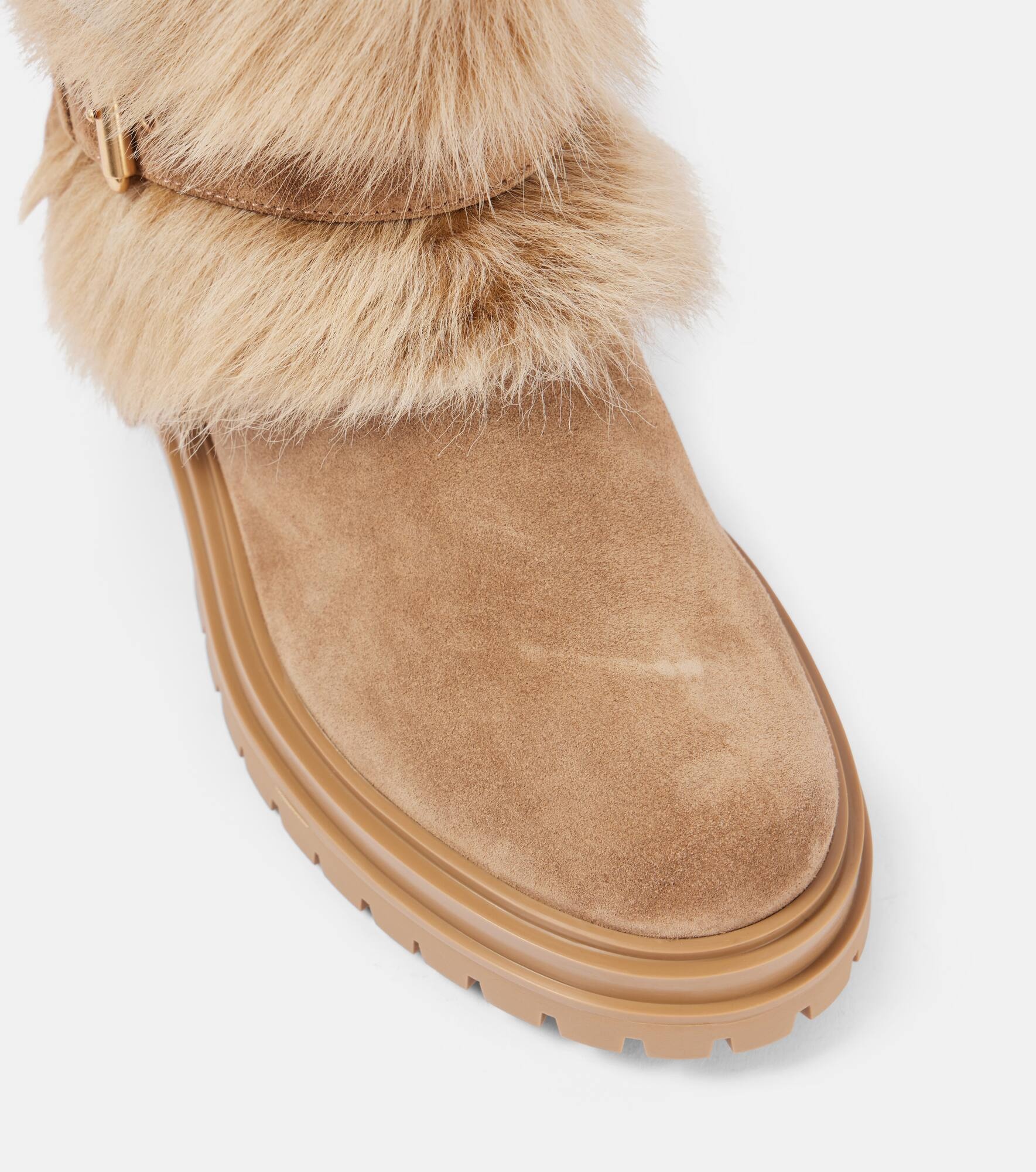 Shearling-trimmed suede knee-high boots - 5