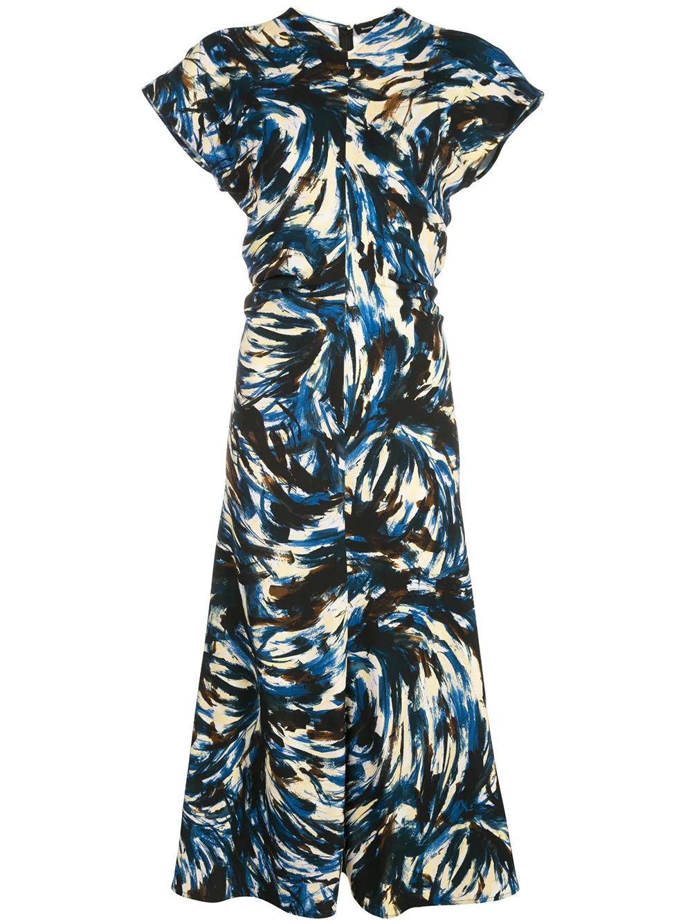 feather print cinched waist dress - 1