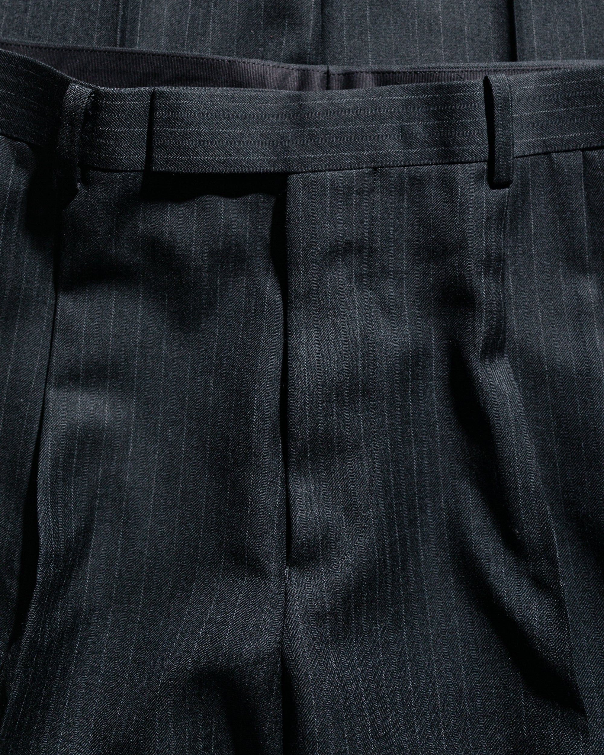 Light Wool Two-Tuck Slacks Charcoal Navy Stripe - 5