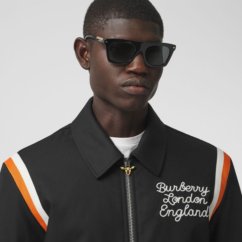 Embroidered Logo Cotton Gabardine Bomber Jacket 3