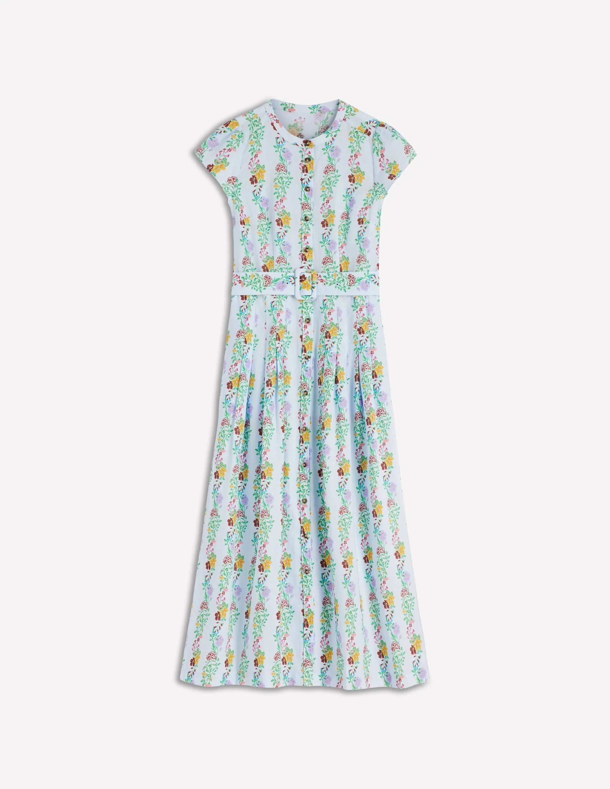 Arabella Linen Blend Dress-Ice Cube Blue, Blossom Trail - 1