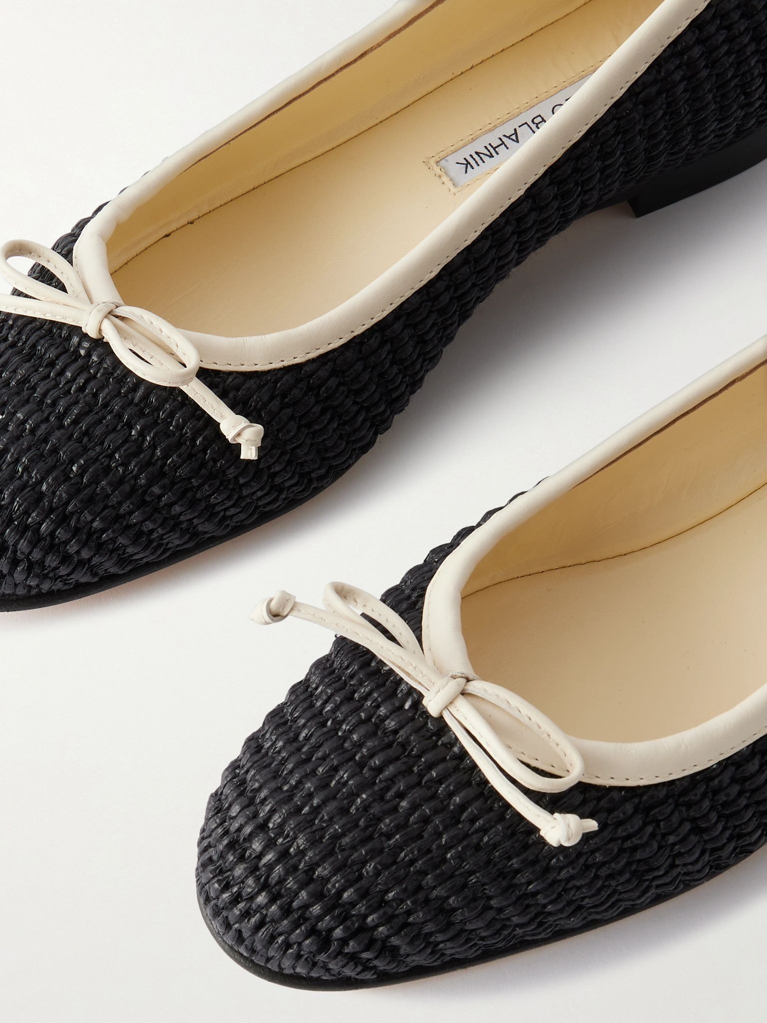 Veralli leather-trimmed raffia ballet flats Black - 4