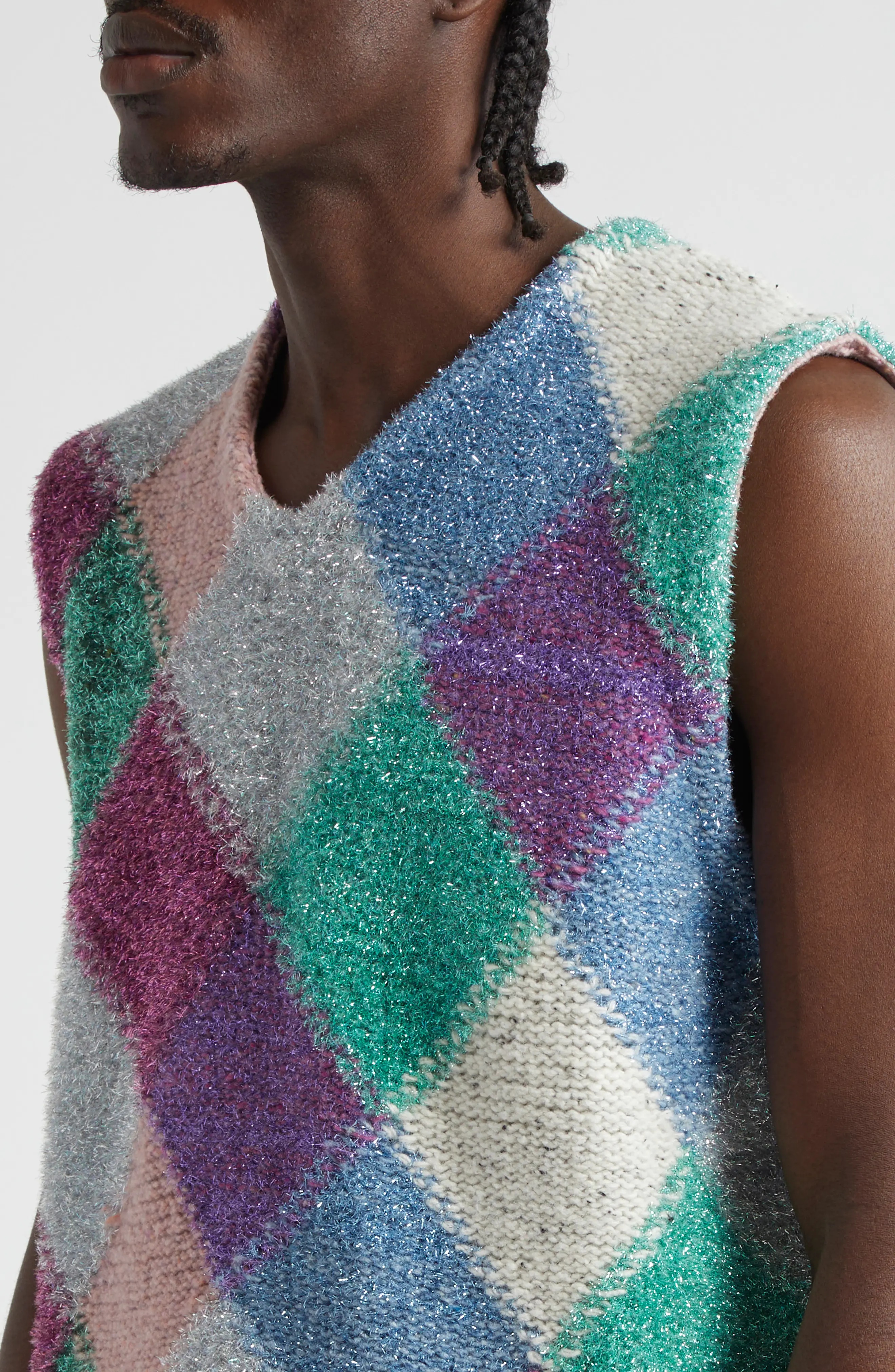 ERL Gender Inclusive Metallic Argyle Sweater Vest | nordstrom 