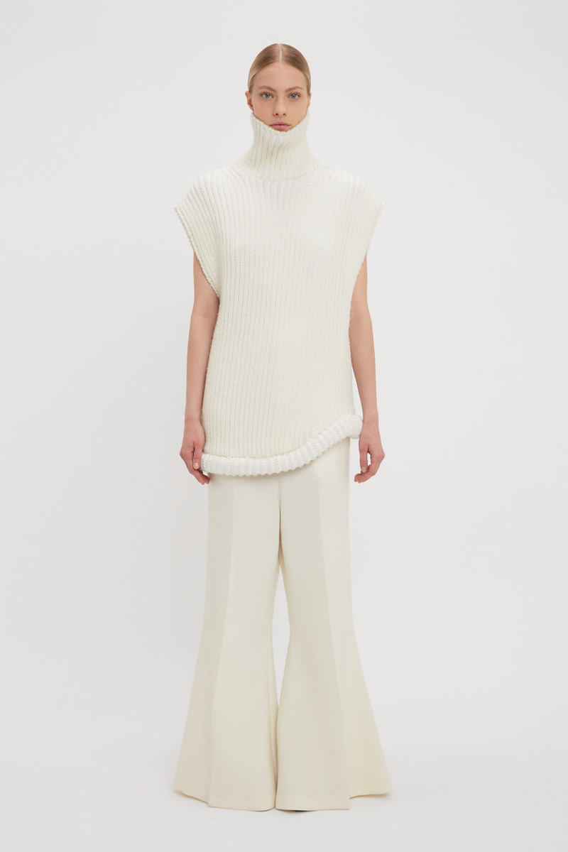 Victoria Beckham Sleeveless High Neck Knit Jumper In Ivory outlook