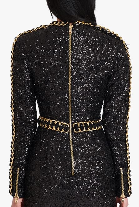 Short black and gold embroidered dress - 9