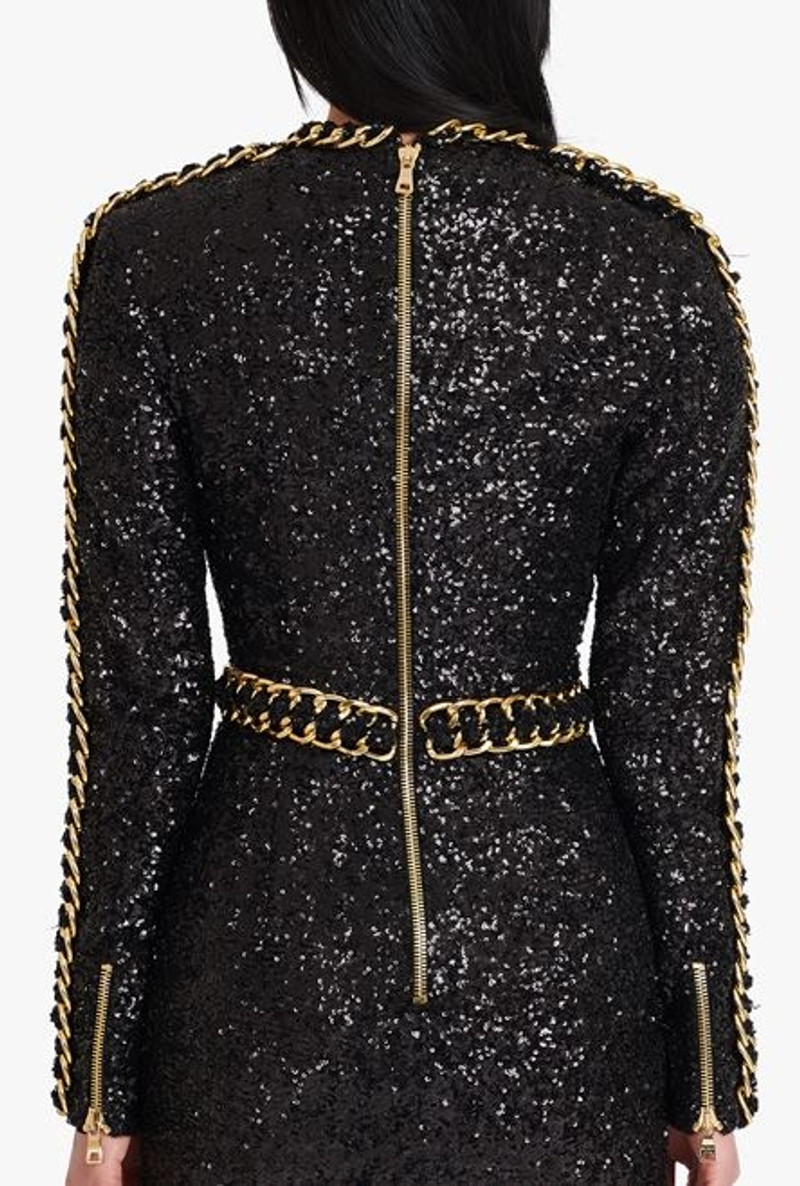 Short black and gold embroidered dress 9
